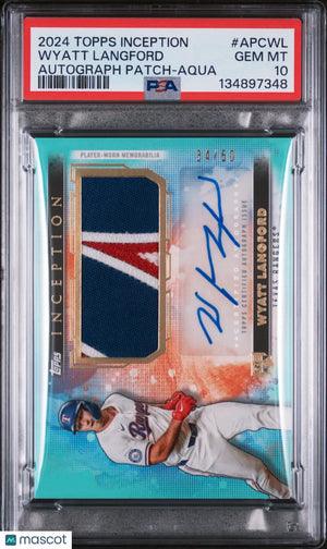 2024 Topps Inception Autograph Auto Patch Wyatt Langford Aqua /50 PSA 10 