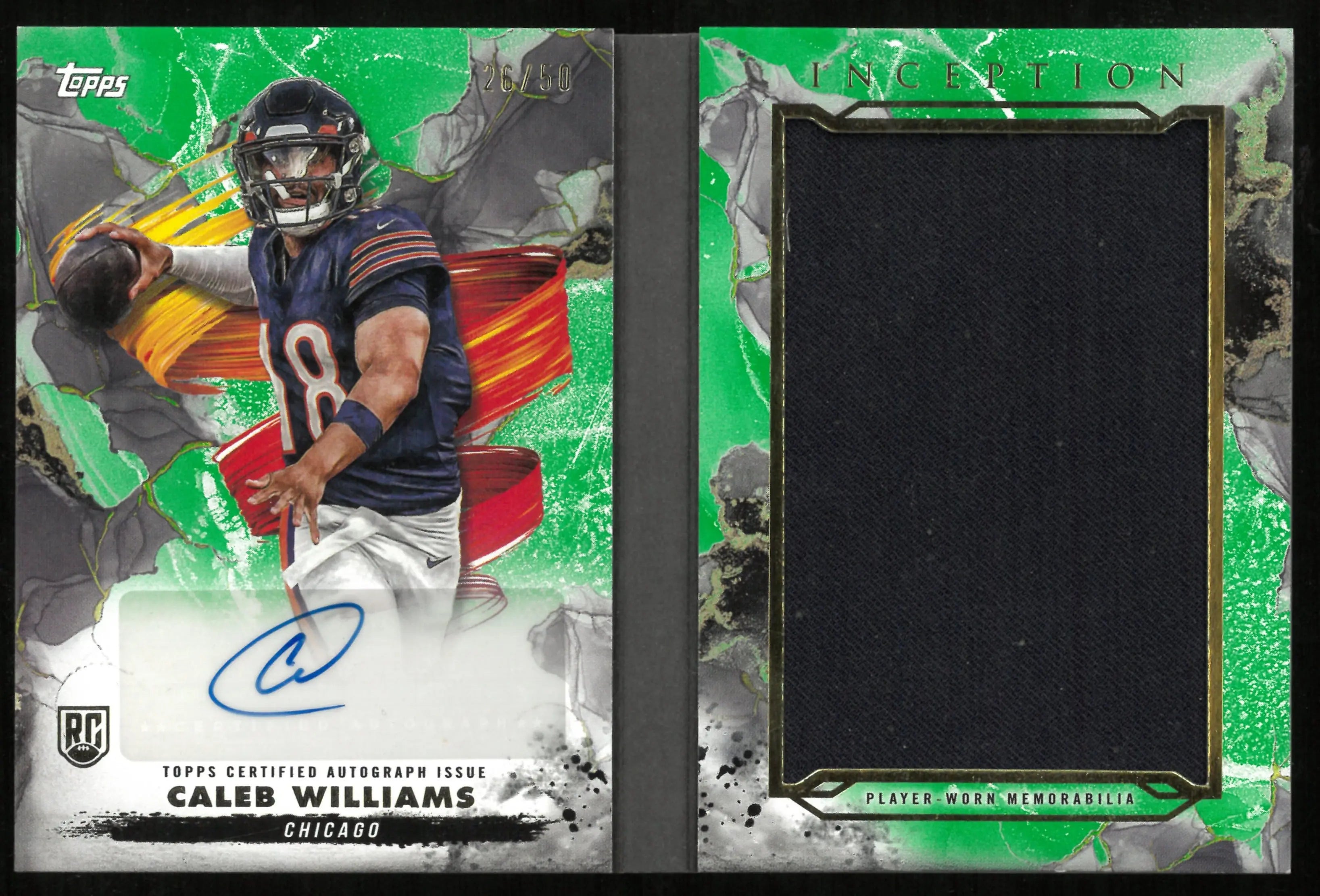 2024 Topps Inception Football Caleb Williams RC Rookie Patch Auto Booklet /50 