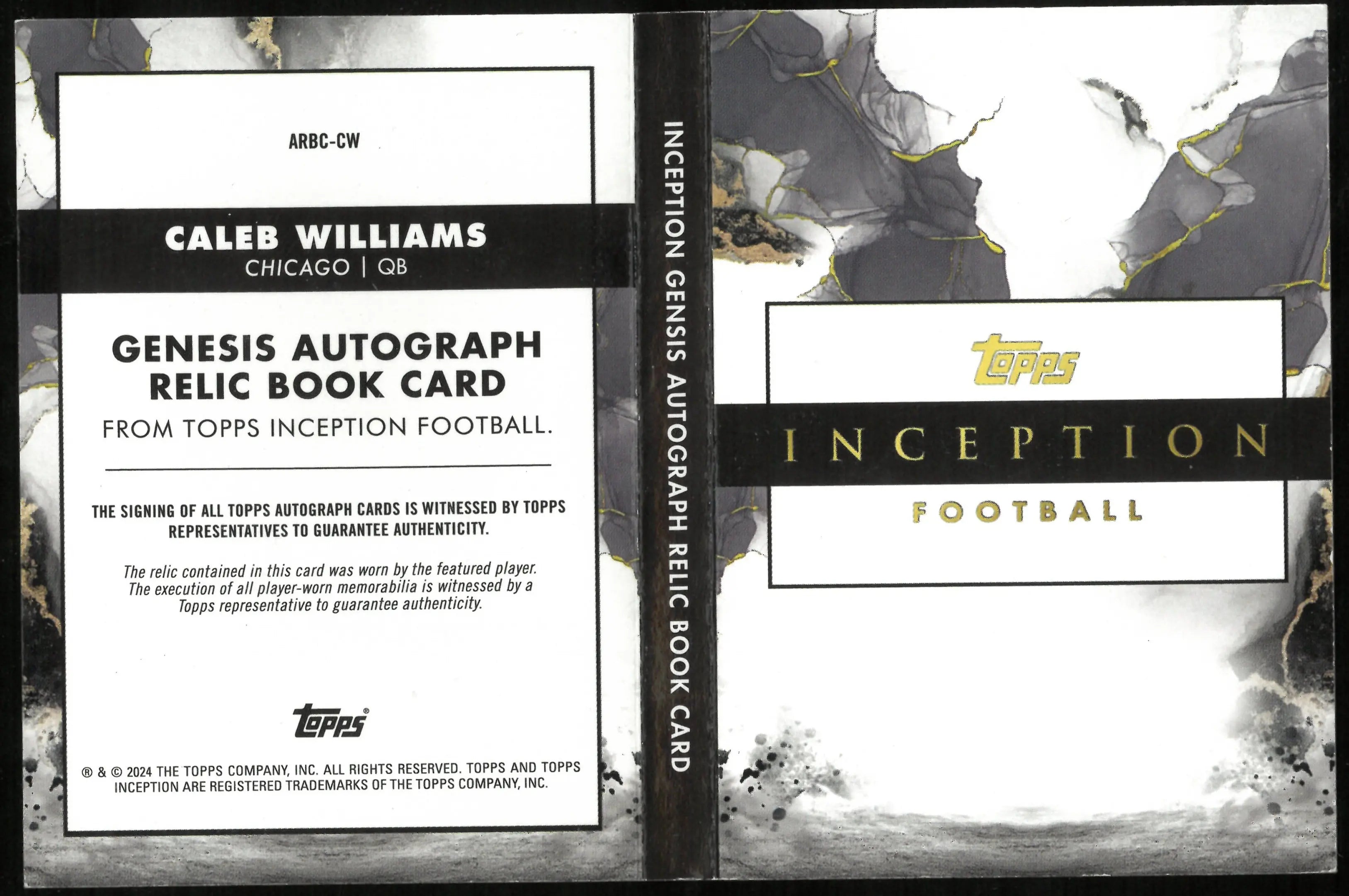 2024 Topps Inception Football Caleb Williams RC Rookie Patch Auto Booklet /50 