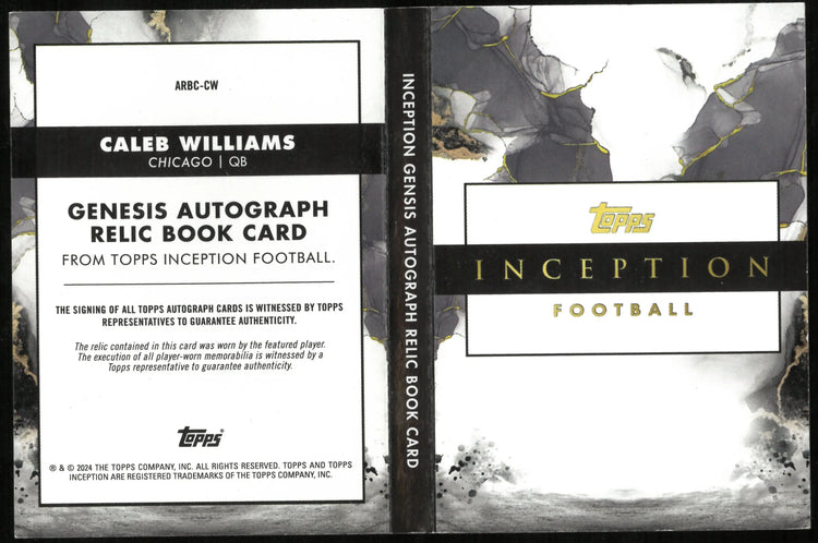 2024 Topps Inception Football Caleb Williams RC Rookie Patch Auto Booklet /50 