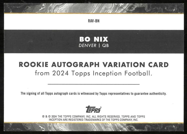 2024 Topps Inception Rookie Autograph Variation Bo Nix Auto Green /150 RC 