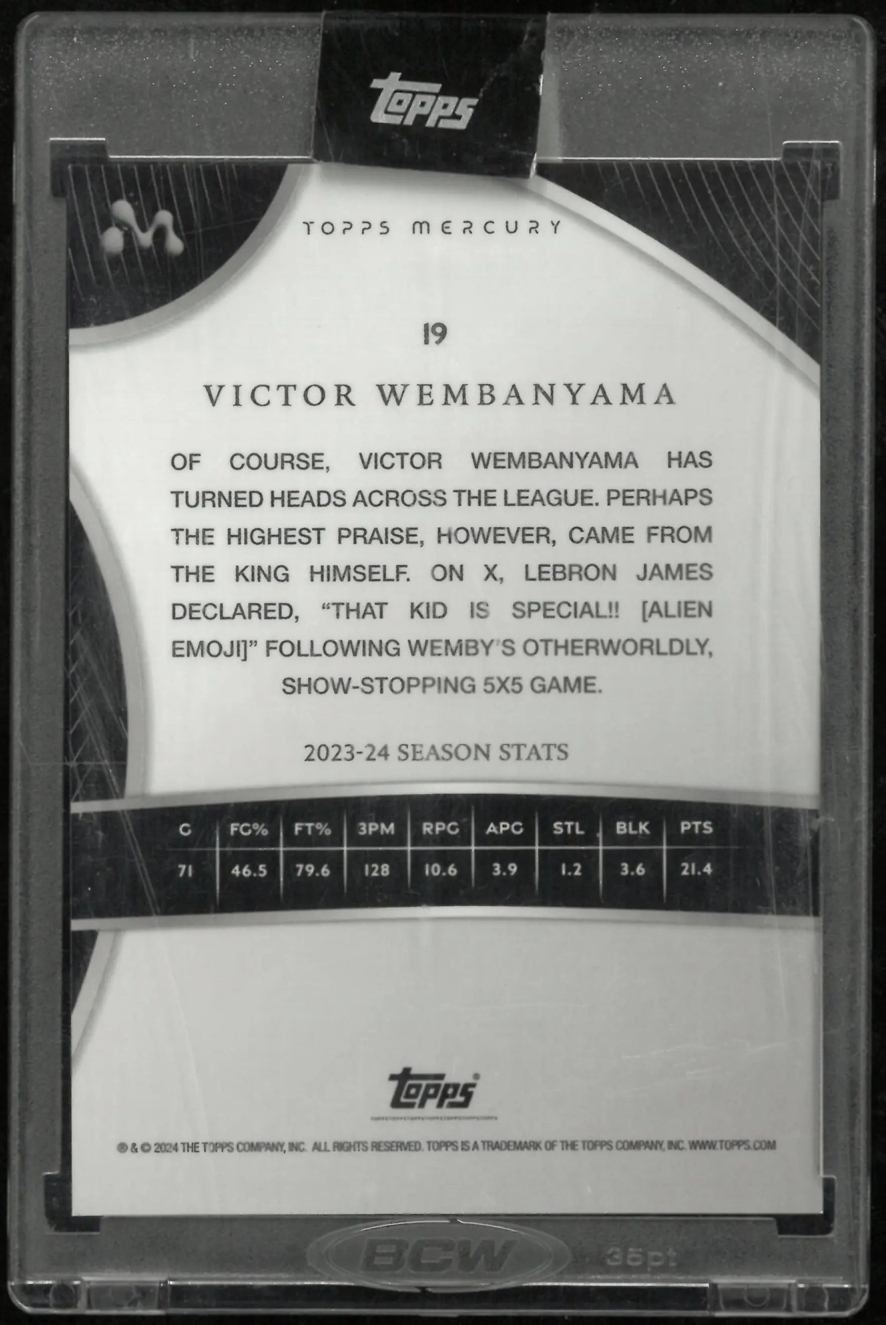 2024 Topps Mercury Blue Rookie Victor Wembanyama /75 