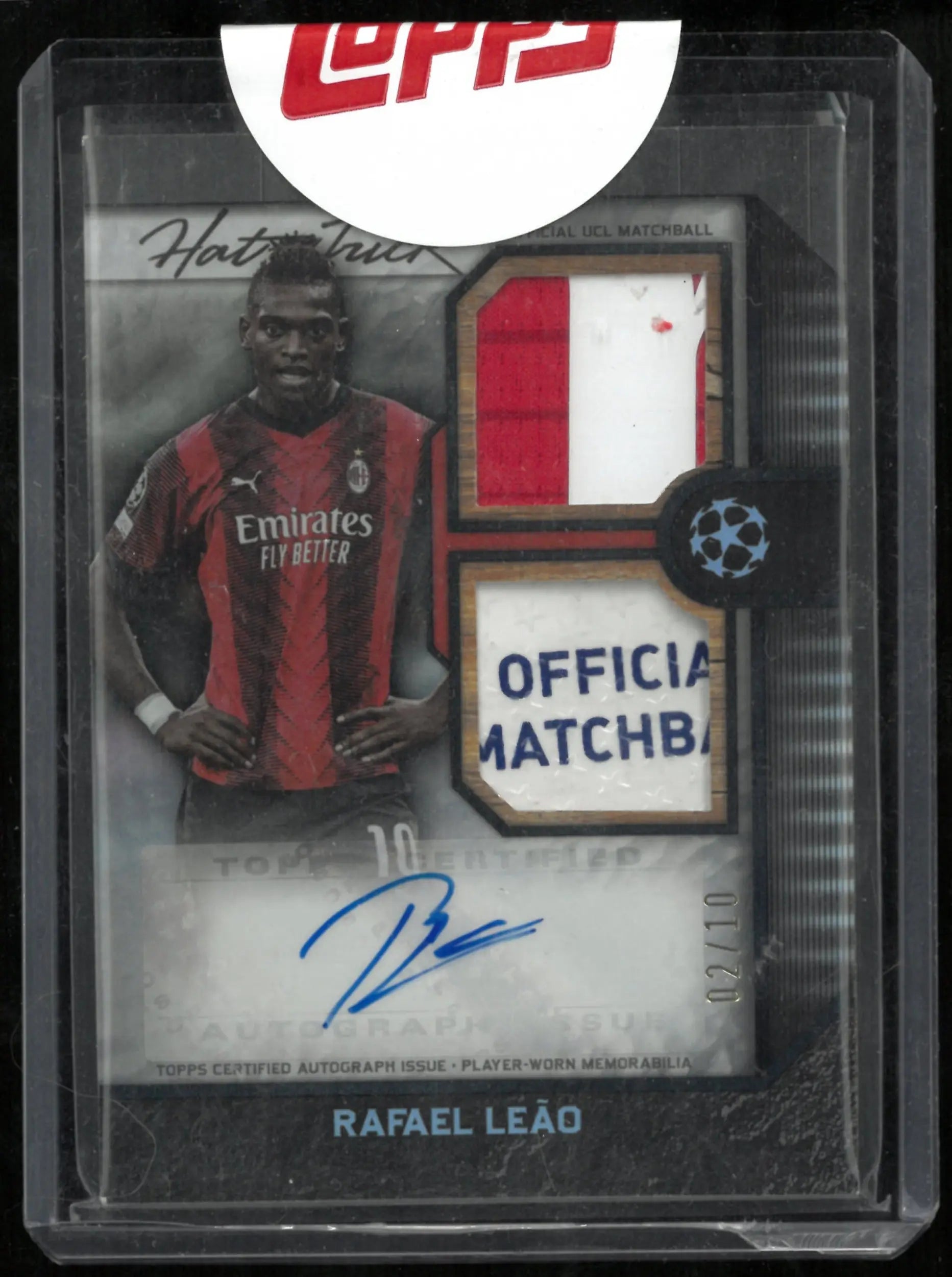2024 Topps Museum Collection UCC Framed Hat-Trick Patch Auto Rafael Leao /10 