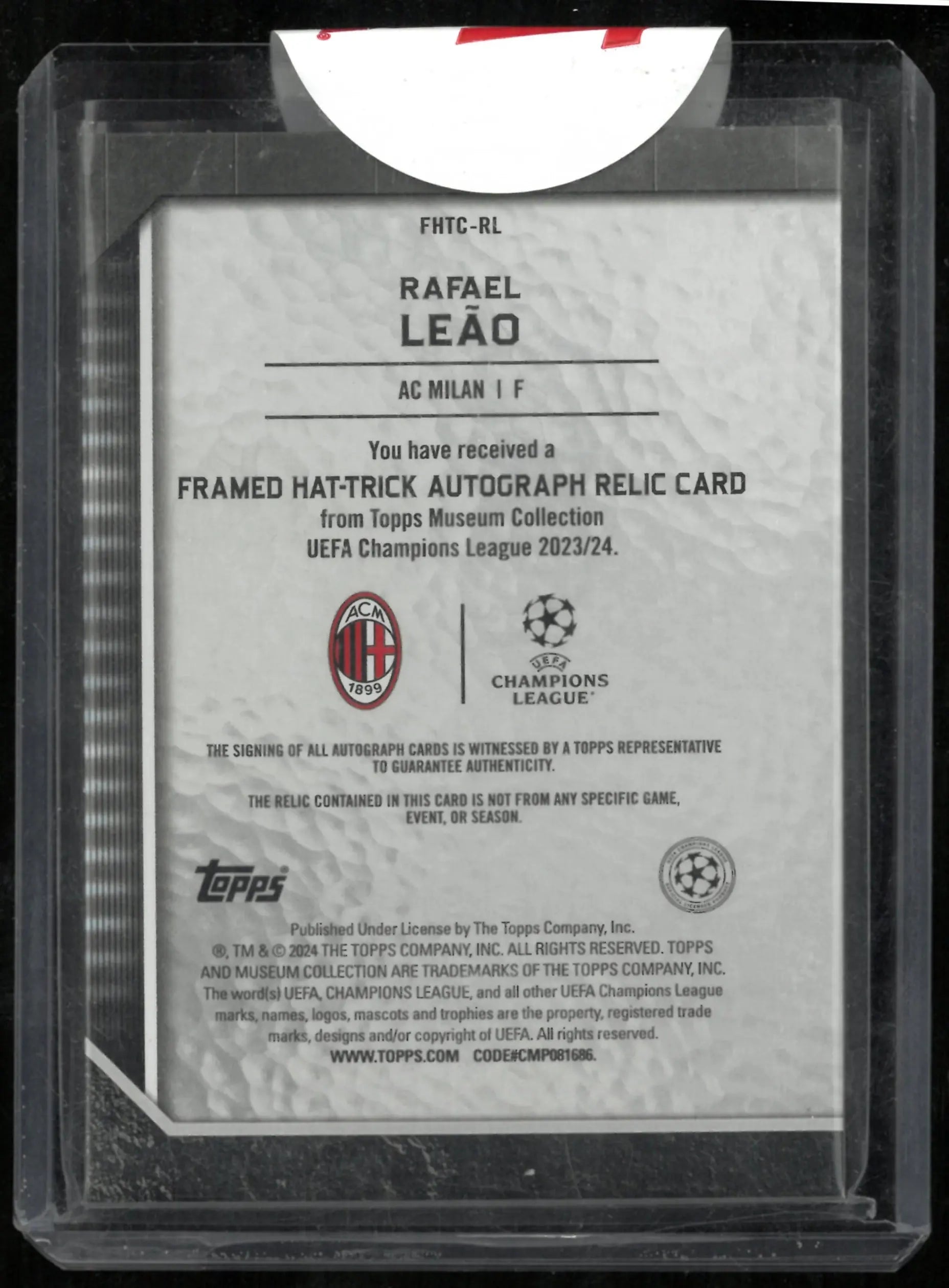 2024 Topps Museum Collection UCC Framed Hat-Trick Patch Auto Rafael Leao /10 