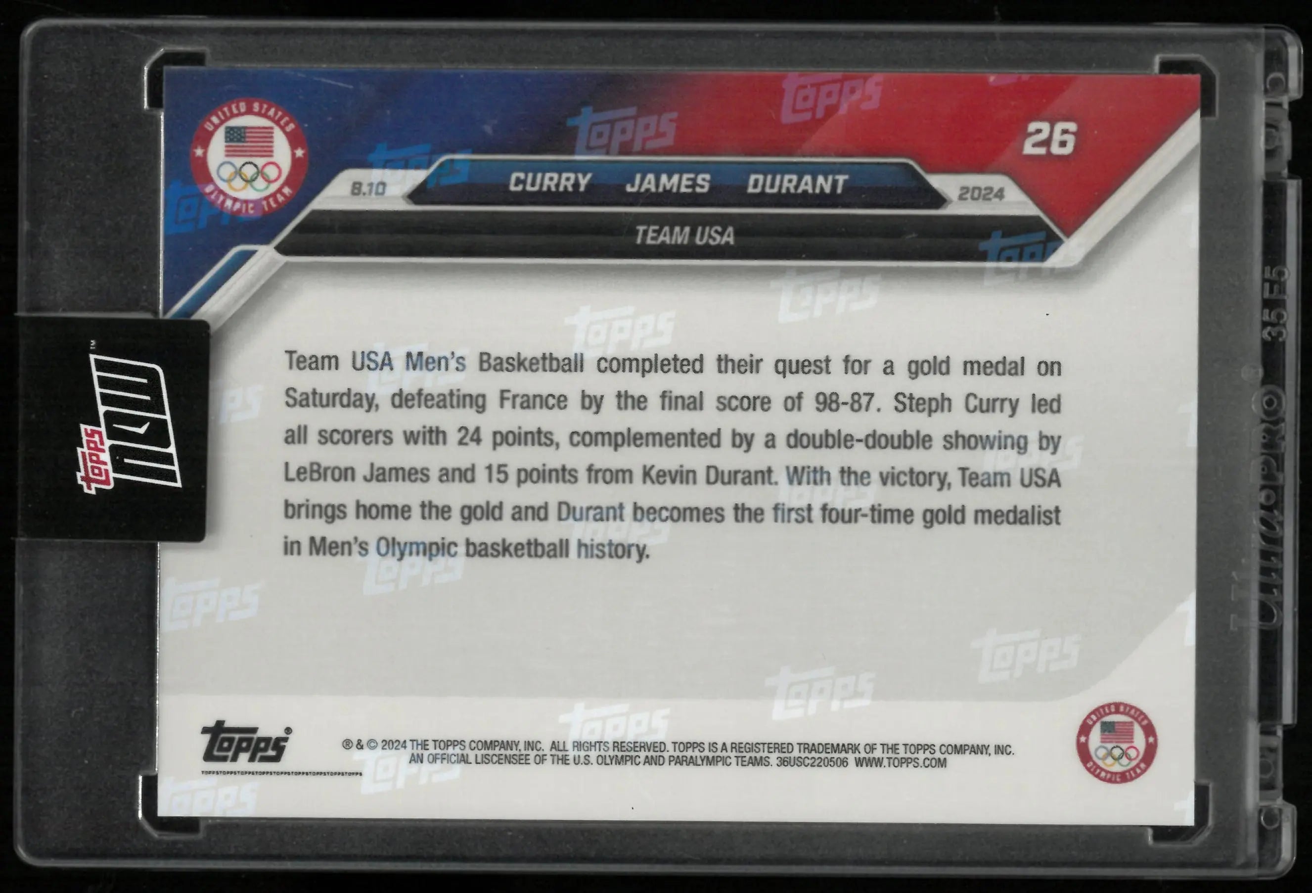 2024 Topps Now United States Olympic Team Curry/James/Durant 