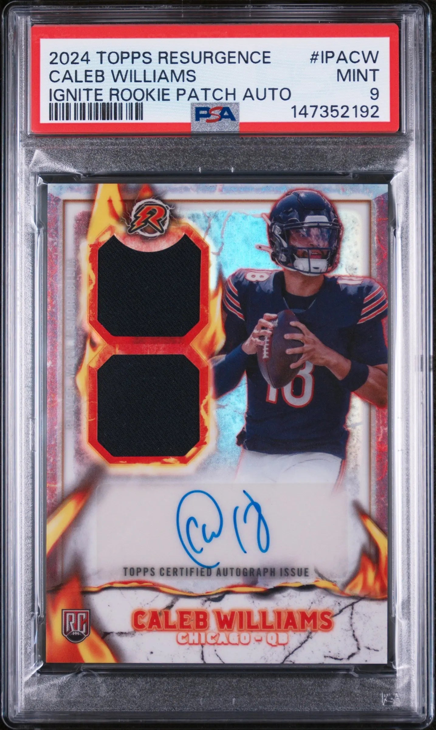 2024 Topps Resurgence Ignite Rookie Patch Autograph Caleb Williams Auto RC PSA 9 