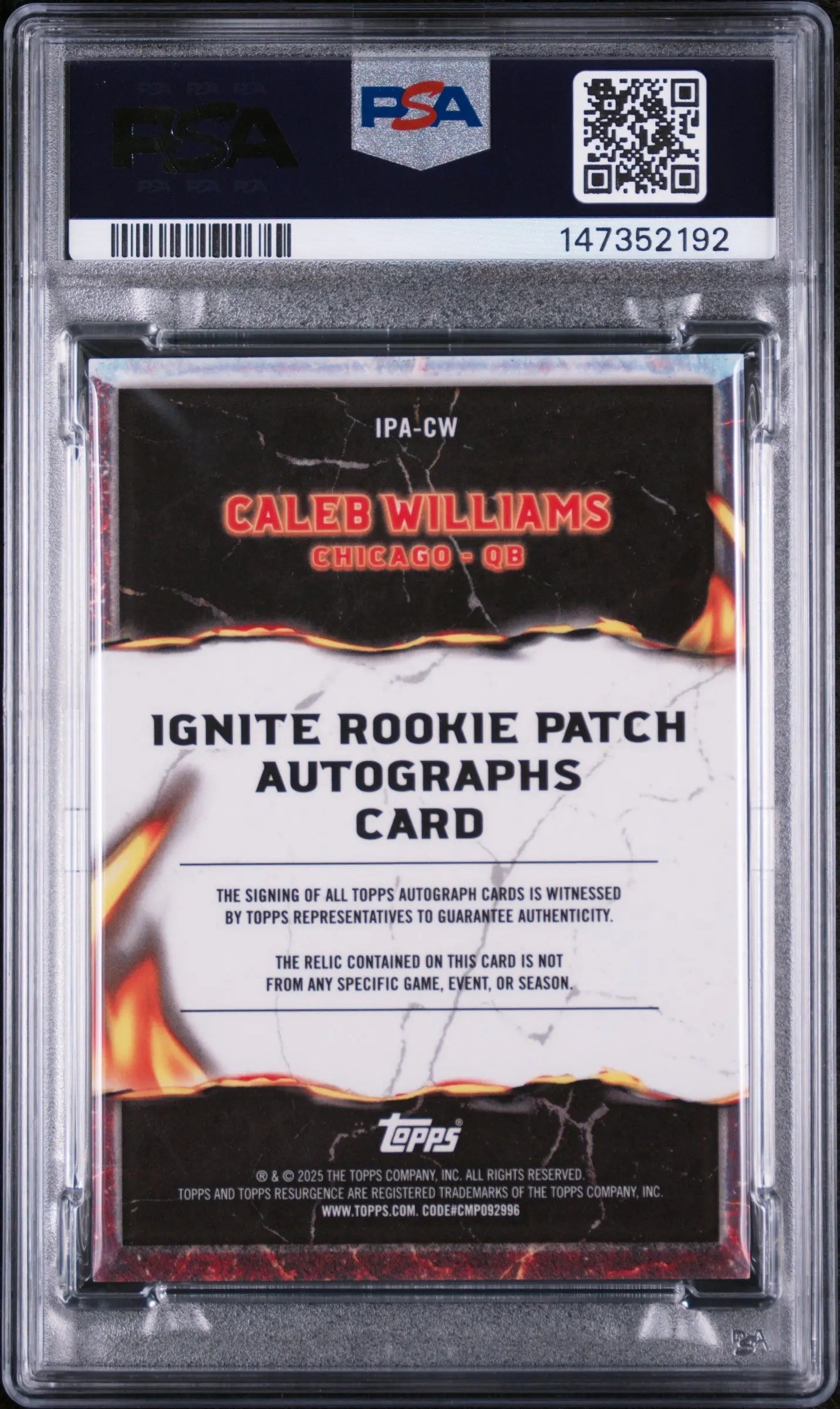 2024 Topps Resurgence Ignite Rookie Patch Autograph Caleb Williams Auto RC PSA 9 