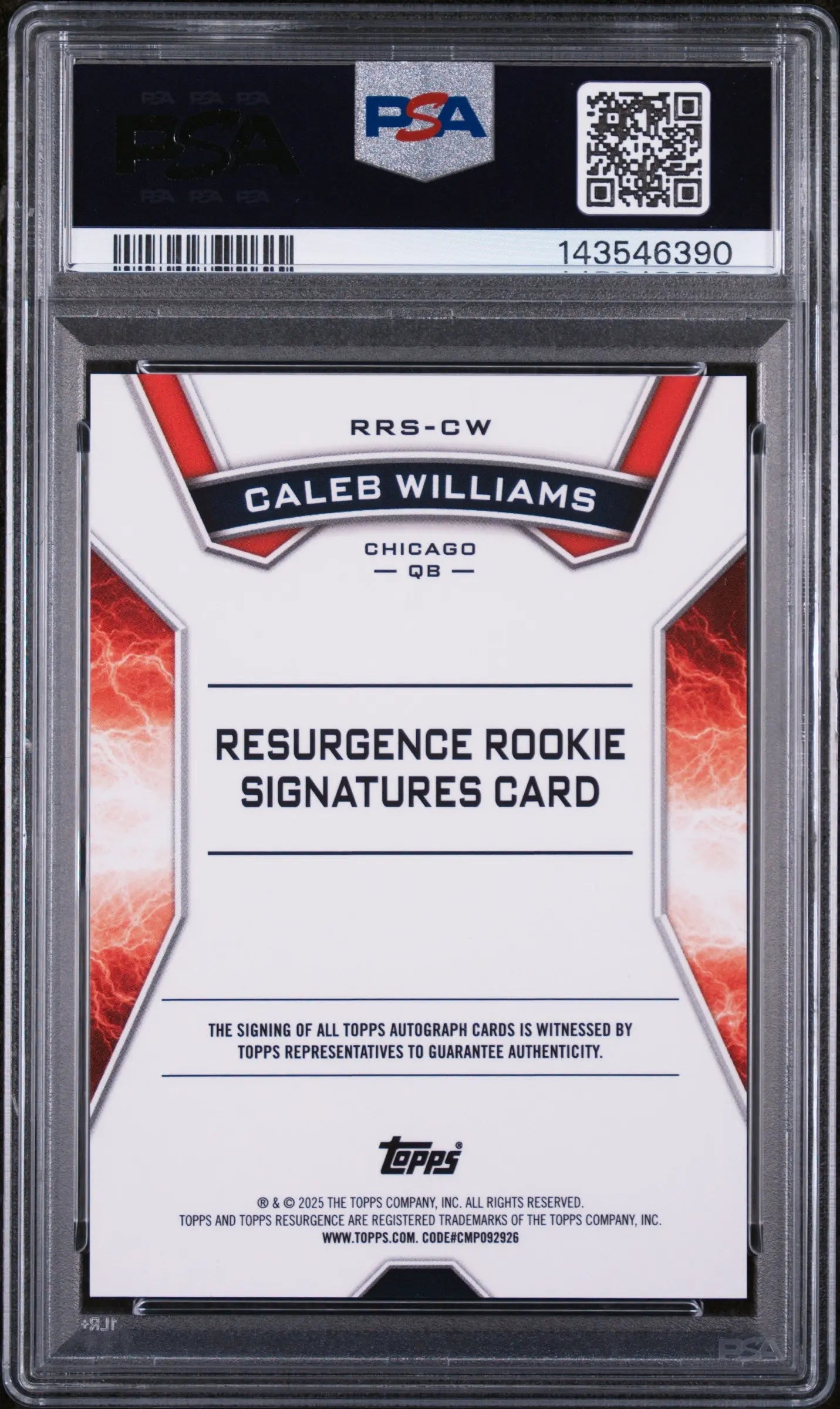 2024 Topps Resurgence Resurgence Rookie Autograph Auto Caleb Williams RC PSA 9 