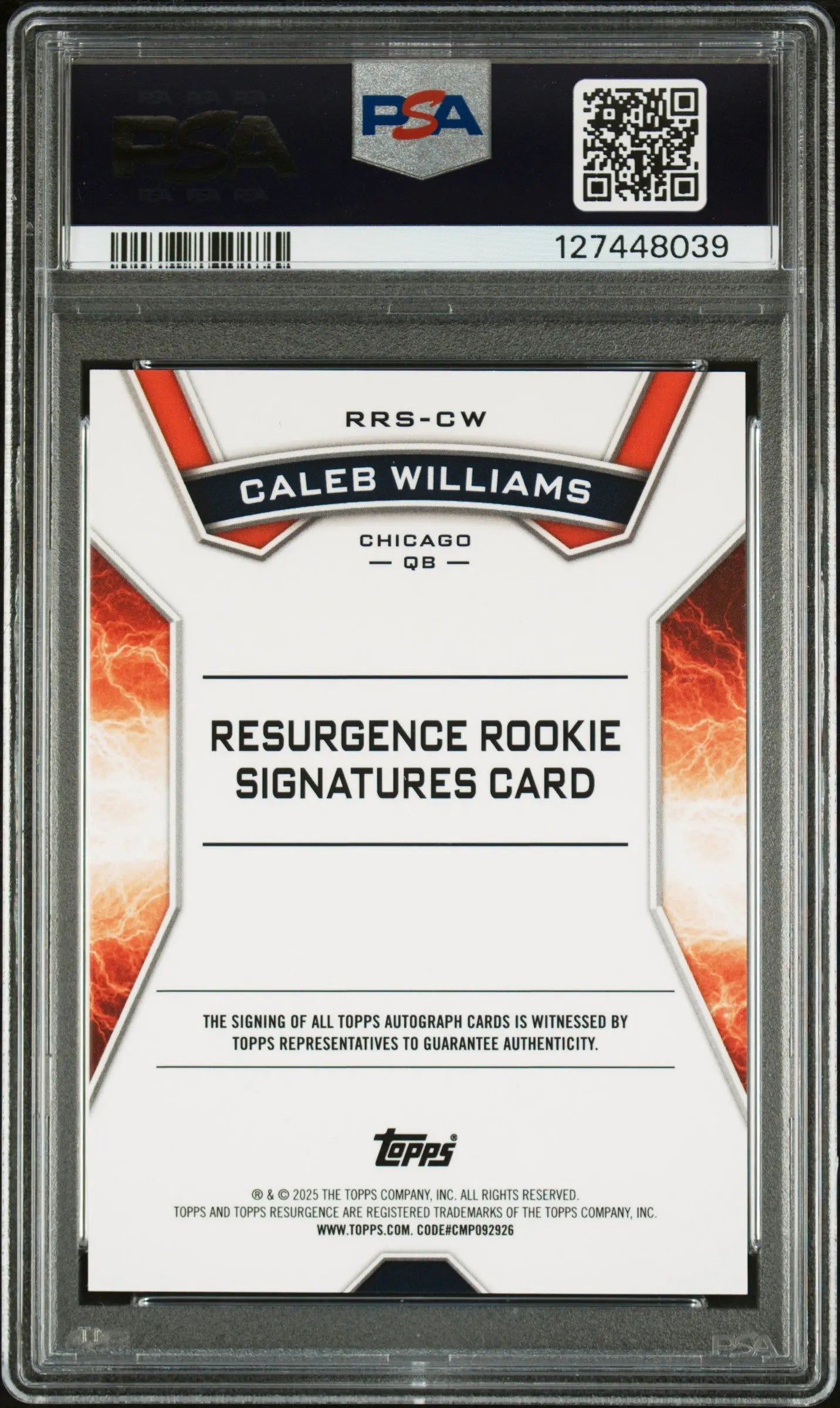 2024 Topps Resurgence Rookie Autograph Caleb Williams Auto Blue Surge /99 PSA 9 