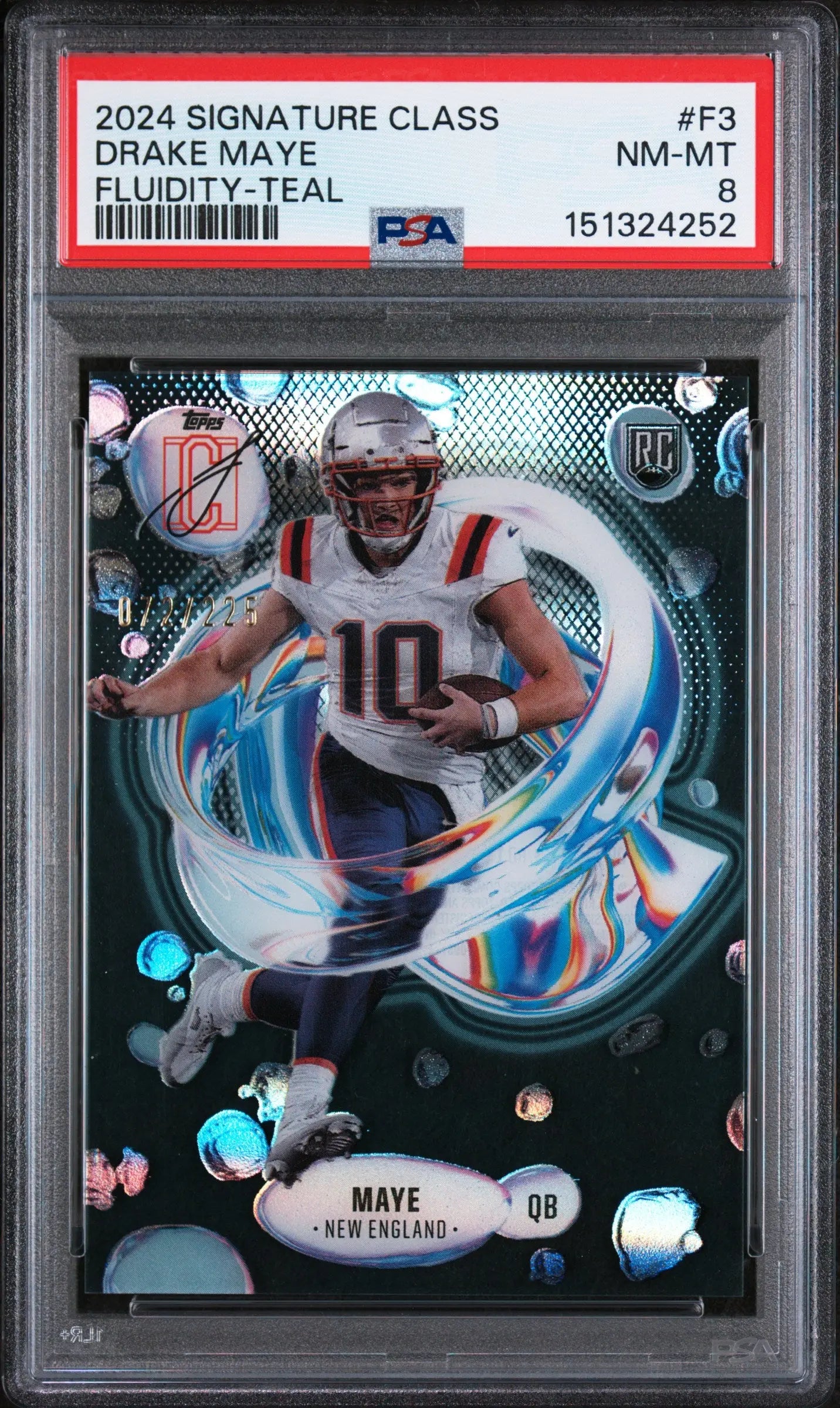 2024 Topps Signature Class Fluidity Rookie Drake Maye Teal /225 RC PSA 8 