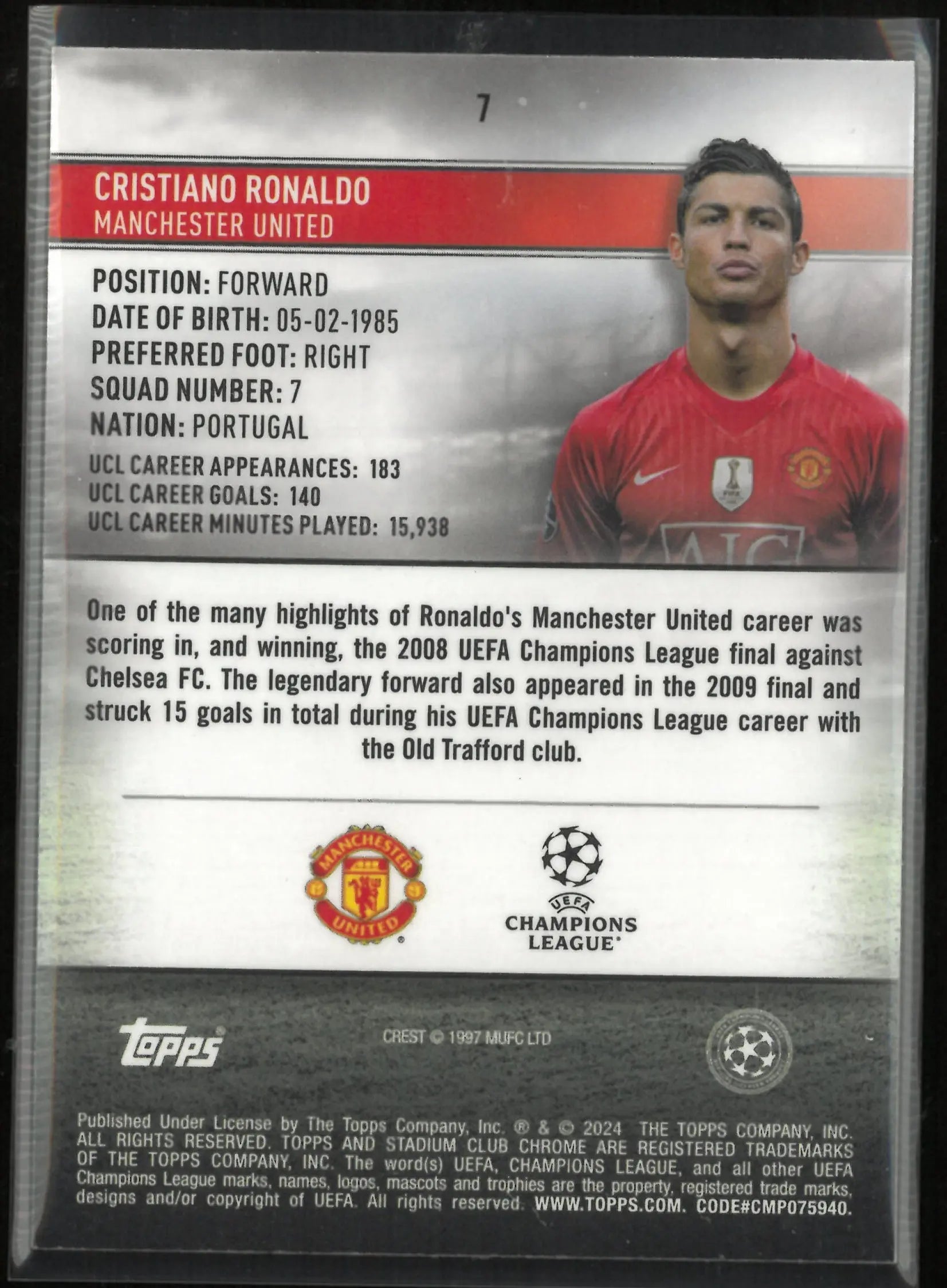 2024 Topps Stadium Chrome UEFA Champions League Cristiano Ronaldo Orange Wave/25 