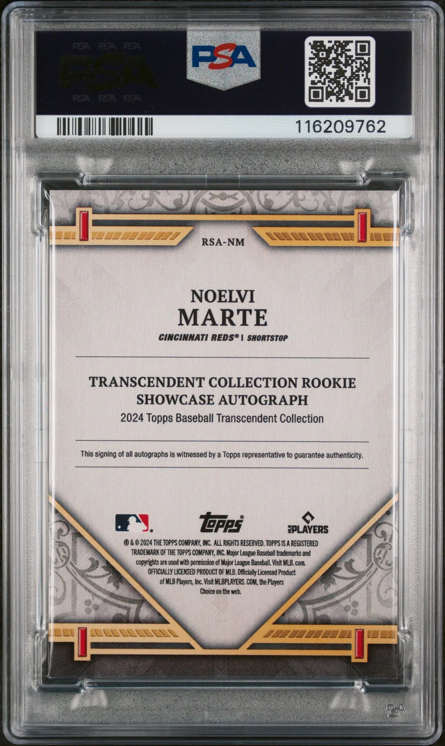 2024 Topps Transcendent Collection Rookie Showcase Auto Noelvi Marte PSA 8 /25 
