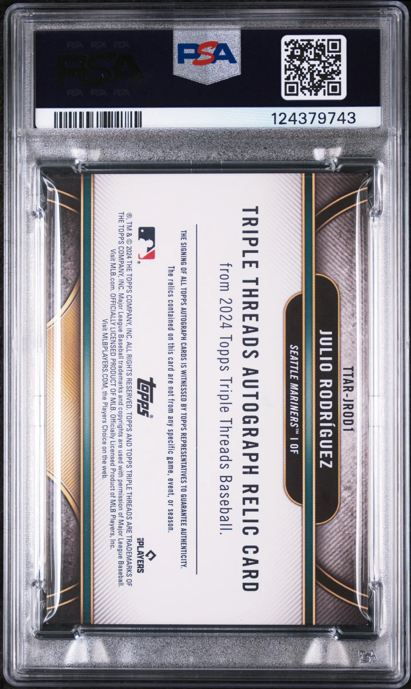 2024 Topps Triple Threads Auto Relics Julio Rodriguez Emerald /18 PSA 8 