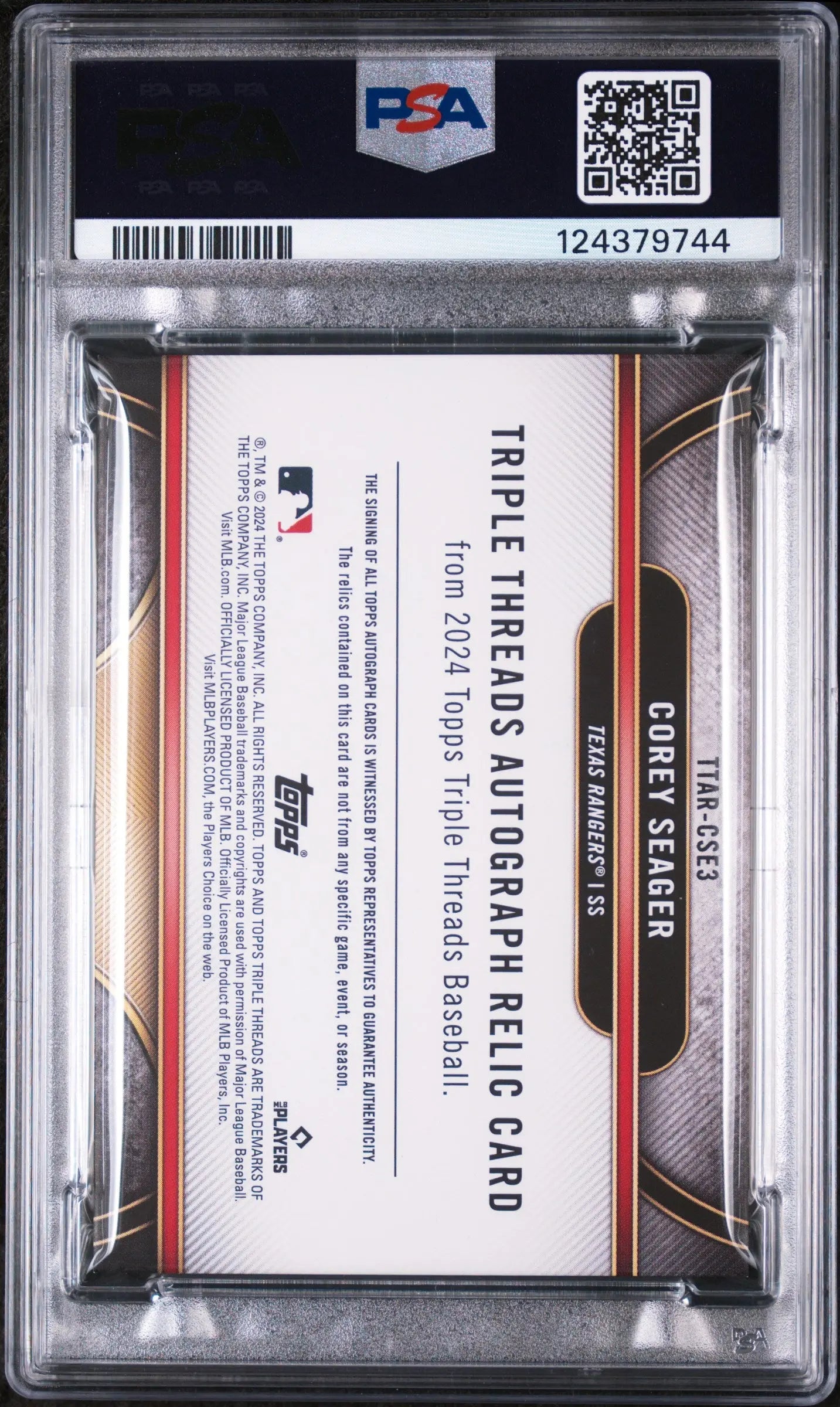 2024 Topps Triple Threads Autograph Auto Relics Corey Seager /36 PSA 9 