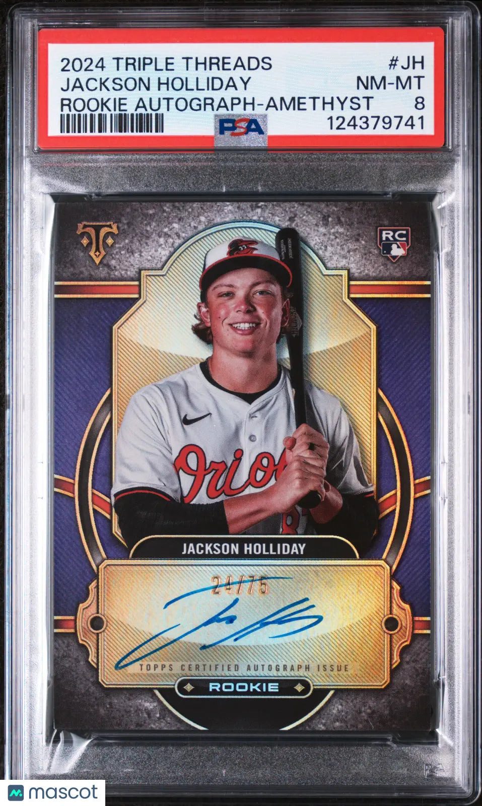 2024 Topps Triple Threads Rookie RC Auto Jackson Holliday Amethyst /75 PSA 8 