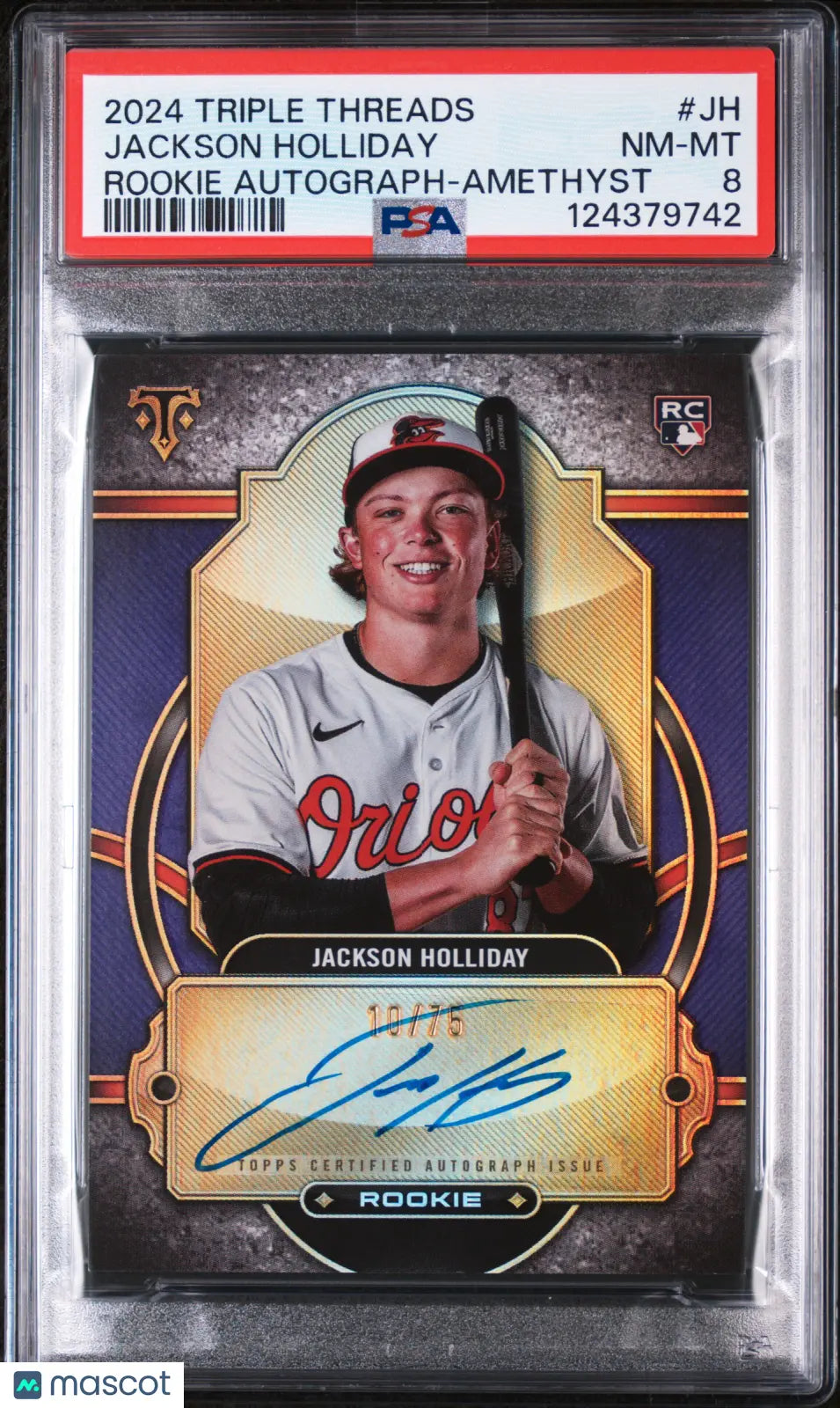 2024 Topps Triple Threads Rookie RC Auto Jackson Holliday Amethyst /75 PSA 8 