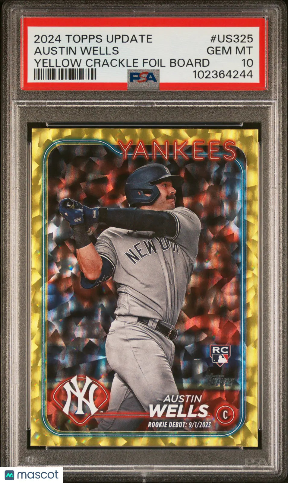 2024 Topps Update Baseball Austin Wells RC Yellow Crackle Foil Board PSA 10 /50 