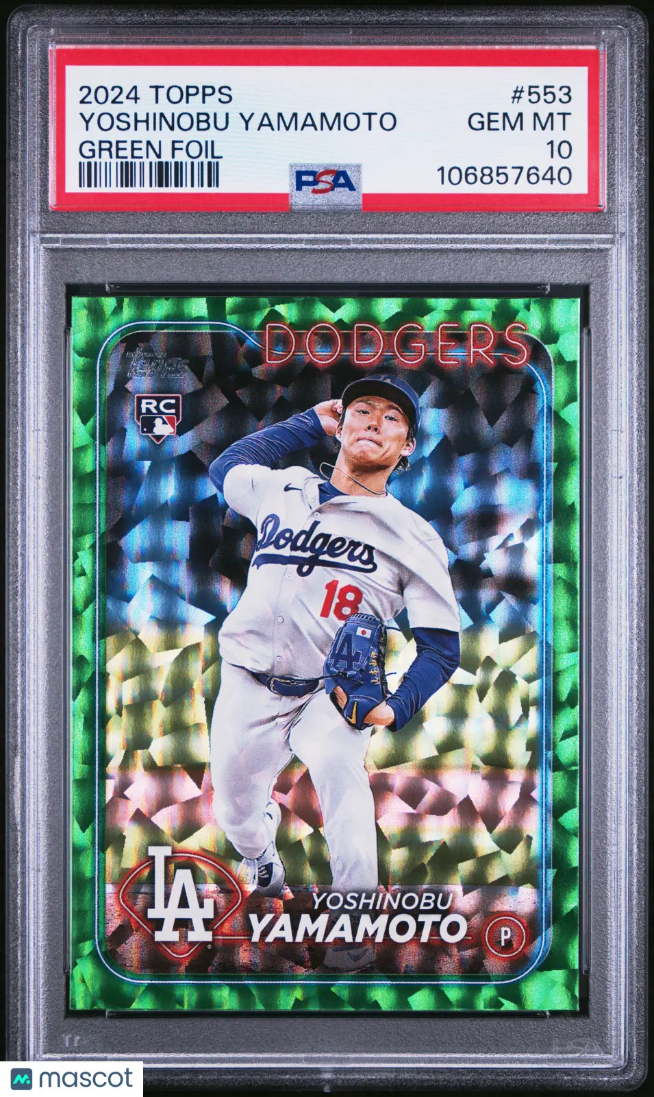 2024 Topps Yoshinobu Yamamoto RC Rookie Green Crackle Foil Board PSA 10 /499 
