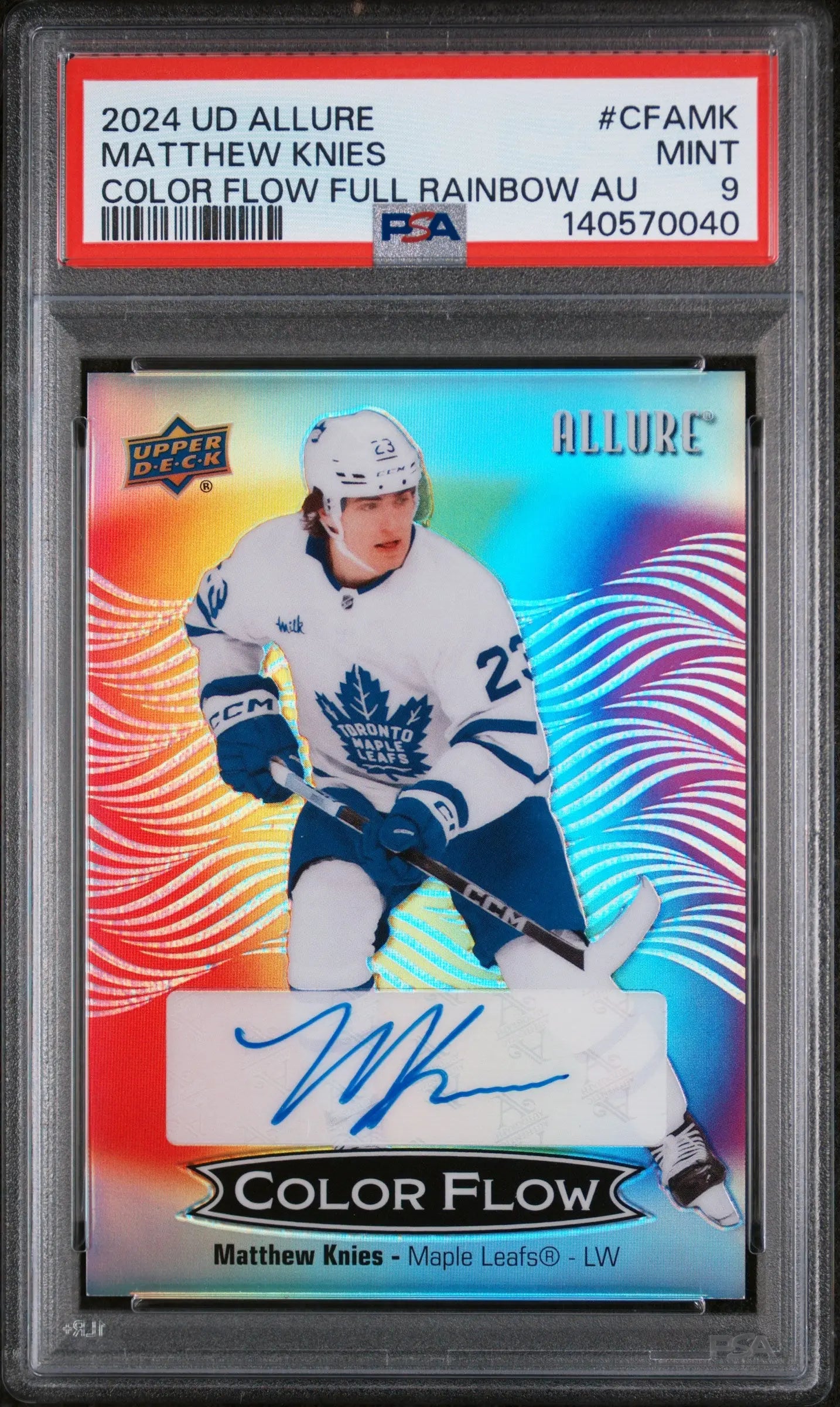 2024 UD Allure Color Flow Full Rainbow Autograph Matthew Knies Auto PSA 9 