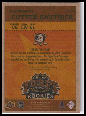 2024 UD Credentials Autograph Rookie Cutter Gauthier Auto Retro Ticket Access RC 