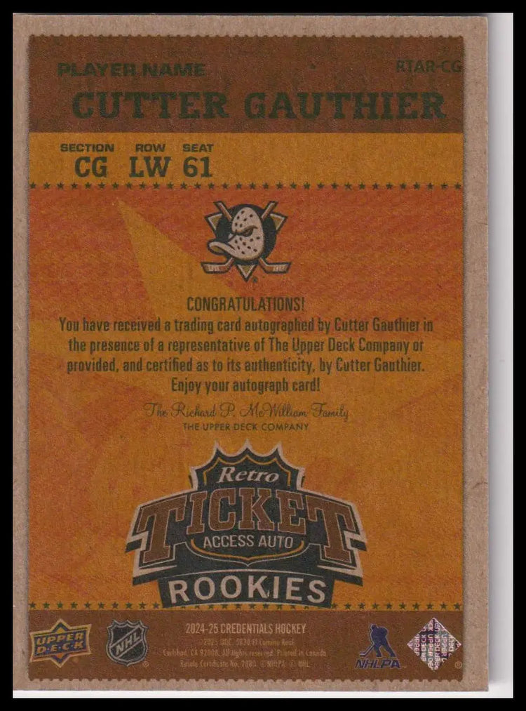 2024 UD Credentials Autograph Rookie Cutter Gauthier Auto Retro Ticket Access RC 
