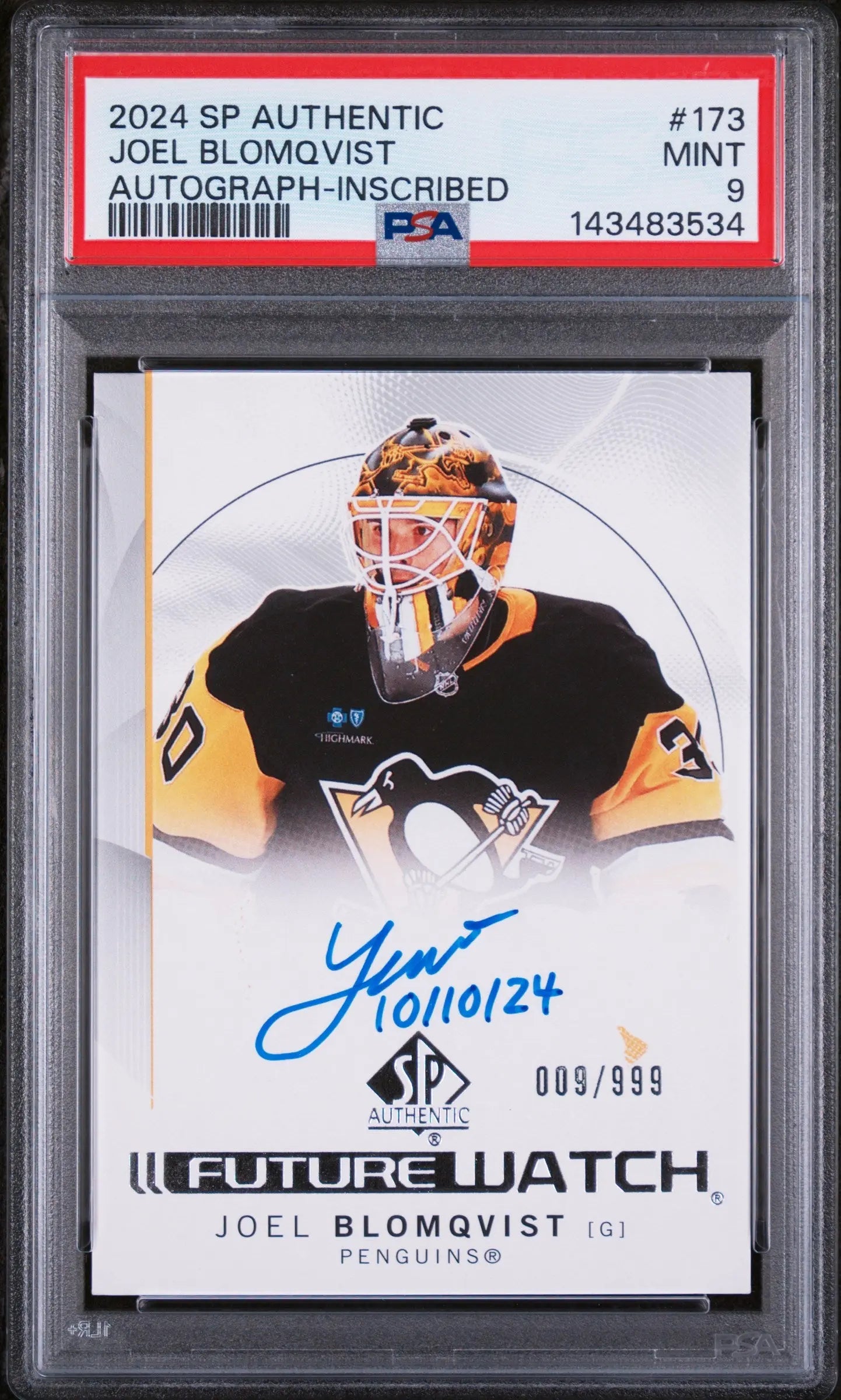 2024 UD SP Auth Future Watch Rookie Joel Blomqvist Autograph Inscribed/999 PSA 9 