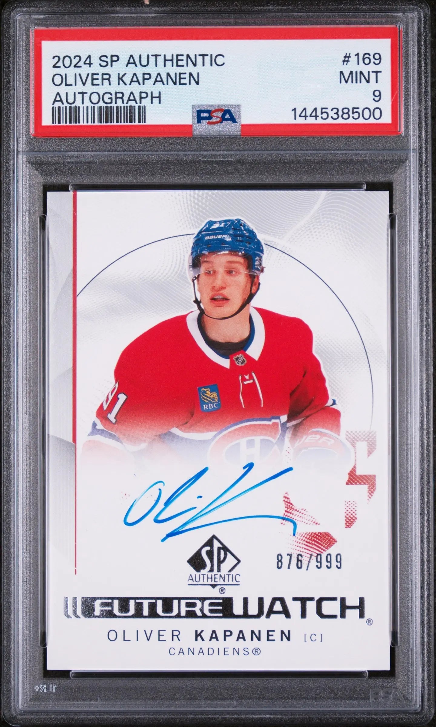 2024 UD SP Authentic Future Watch Rookie Autograph Oliver Kapanen Auto/999 PSA 9 