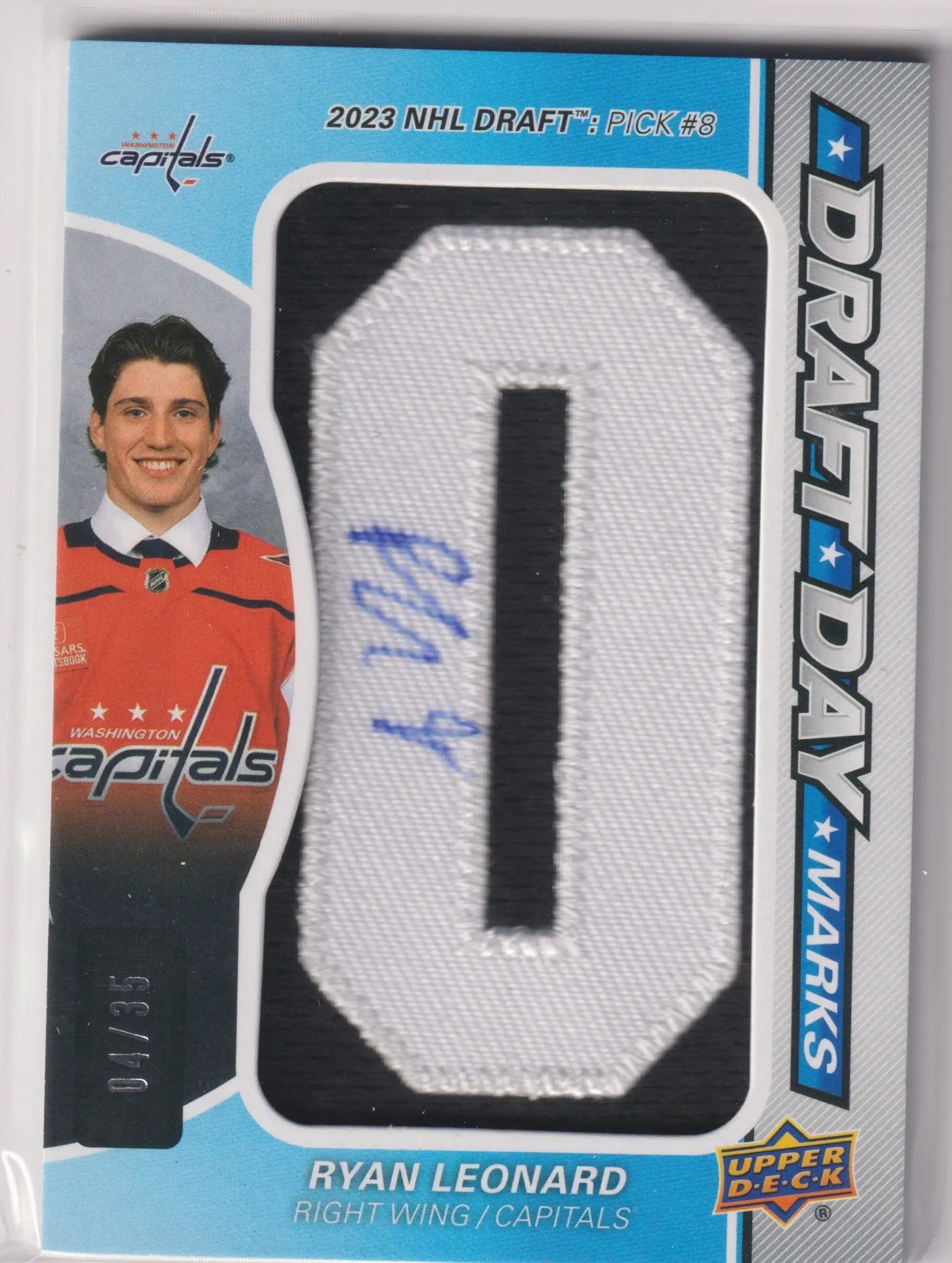 2024 UD SP Game Used Draft Day Marks Patch Autograph Ryan Leonard Auto /35 