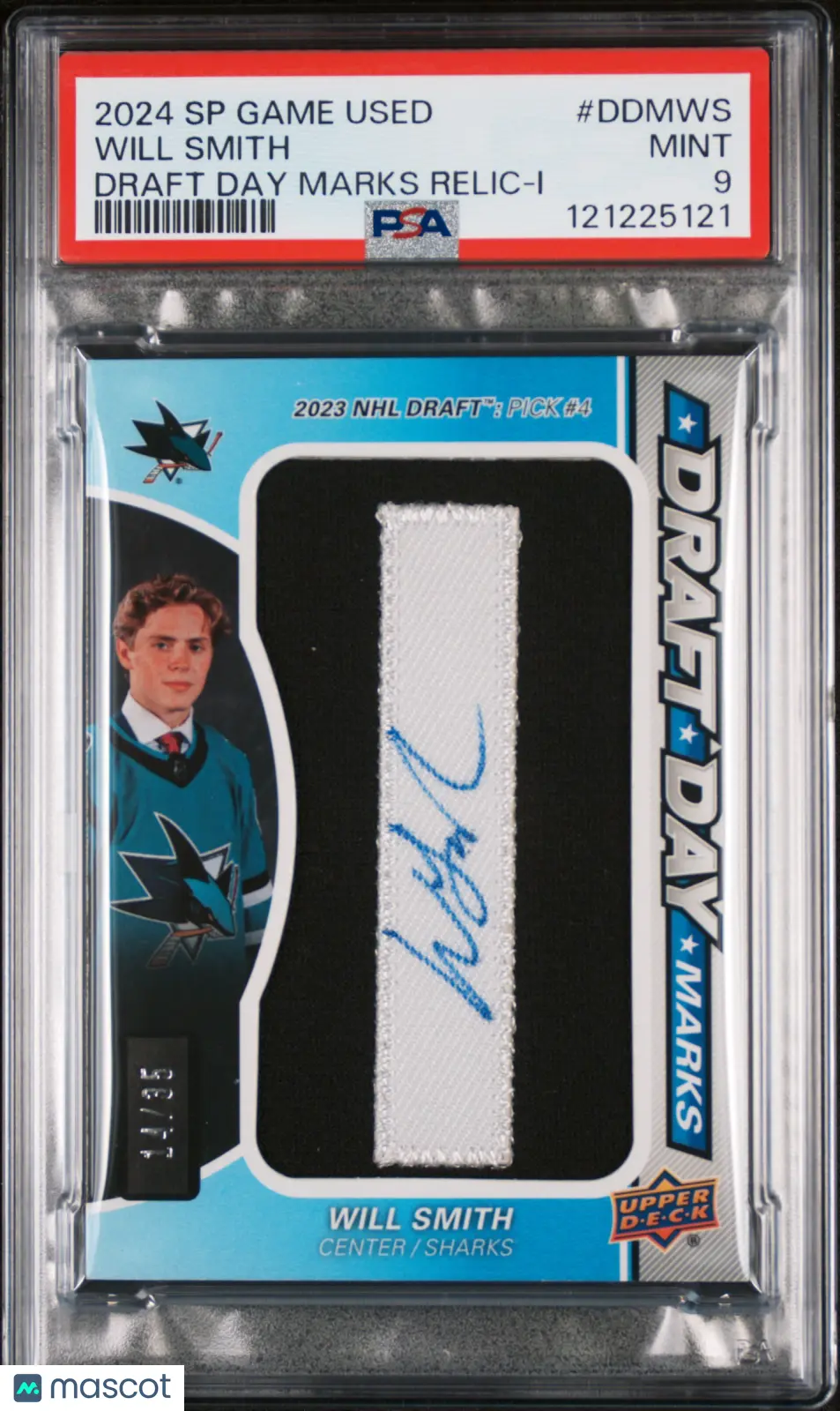 2024 UD SP Game Used Draft Day Marks Will Smith RC Auto Letter "I" /35 PSA 9 