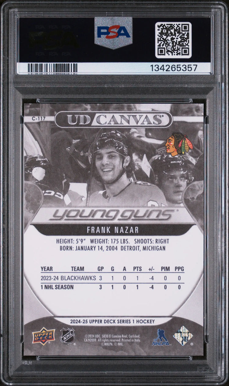 2024 UD Series 1 UD Canvas Young Guns Rookie Frank Nazar Black & White PSA 10 