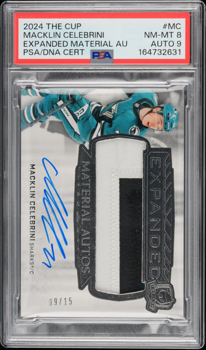 2024 UD The Cup Expanded Rookie Material Autos Macklin Celebrini /15 PSA 8 