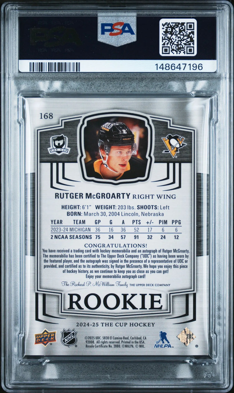 2024 UD The Cup Rutger McGroarty RC Rookie Patch Auto Gold Foil PSA 8 /24 