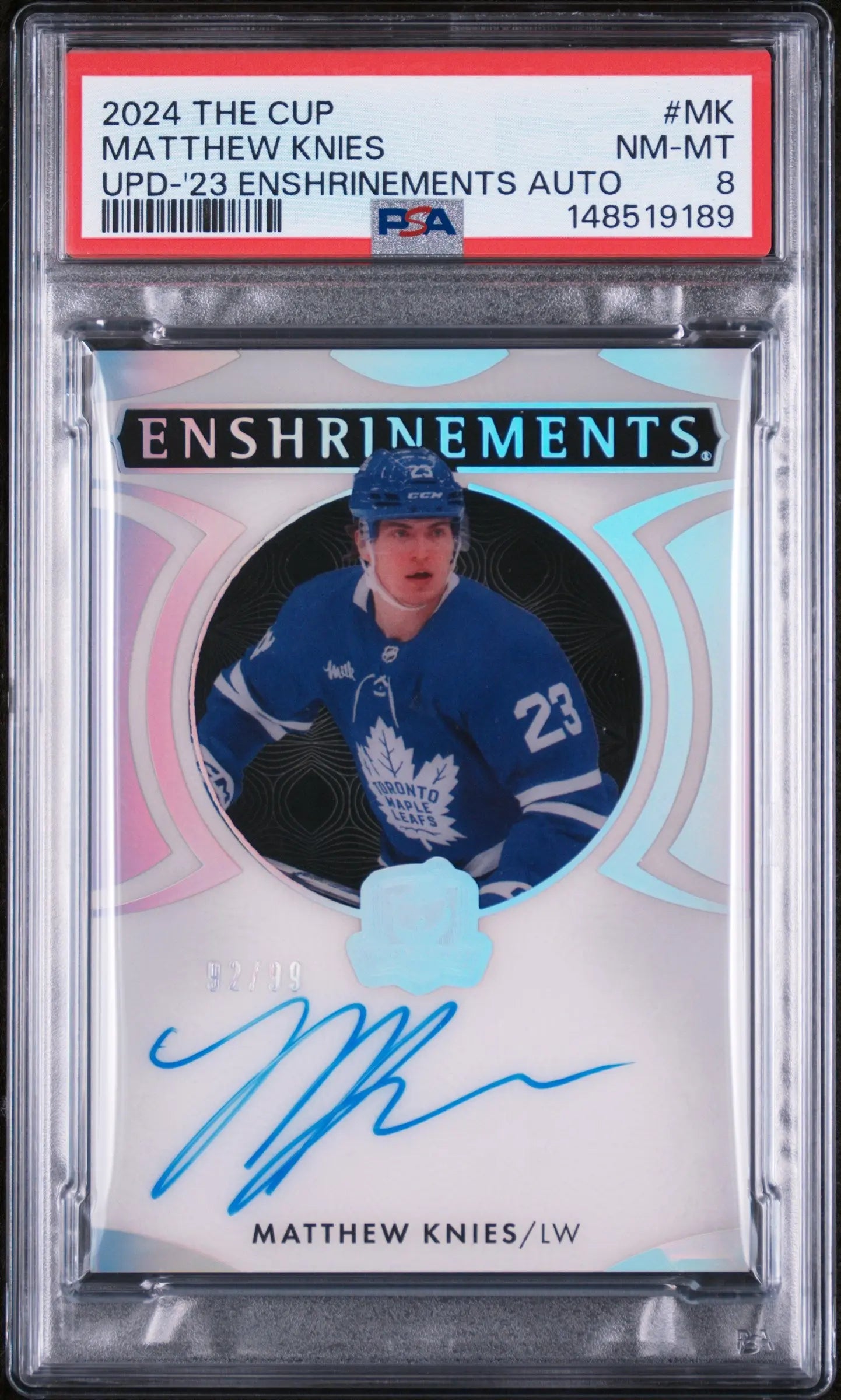 2024 UD The Cup Update Autograph Matthew Knies  Enshrinements Auto /99 PSA 8 