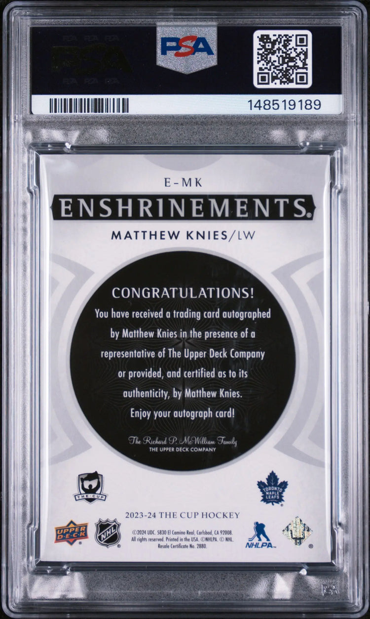 2024 UD The Cup Update Autograph Matthew Knies  Enshrinements Auto /99 PSA 8 