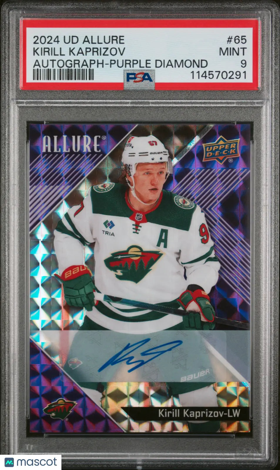 2024 Upper Deck Allure Kirill Kaprizov #65 Autograph Purple Diamond /10 PSA 9 