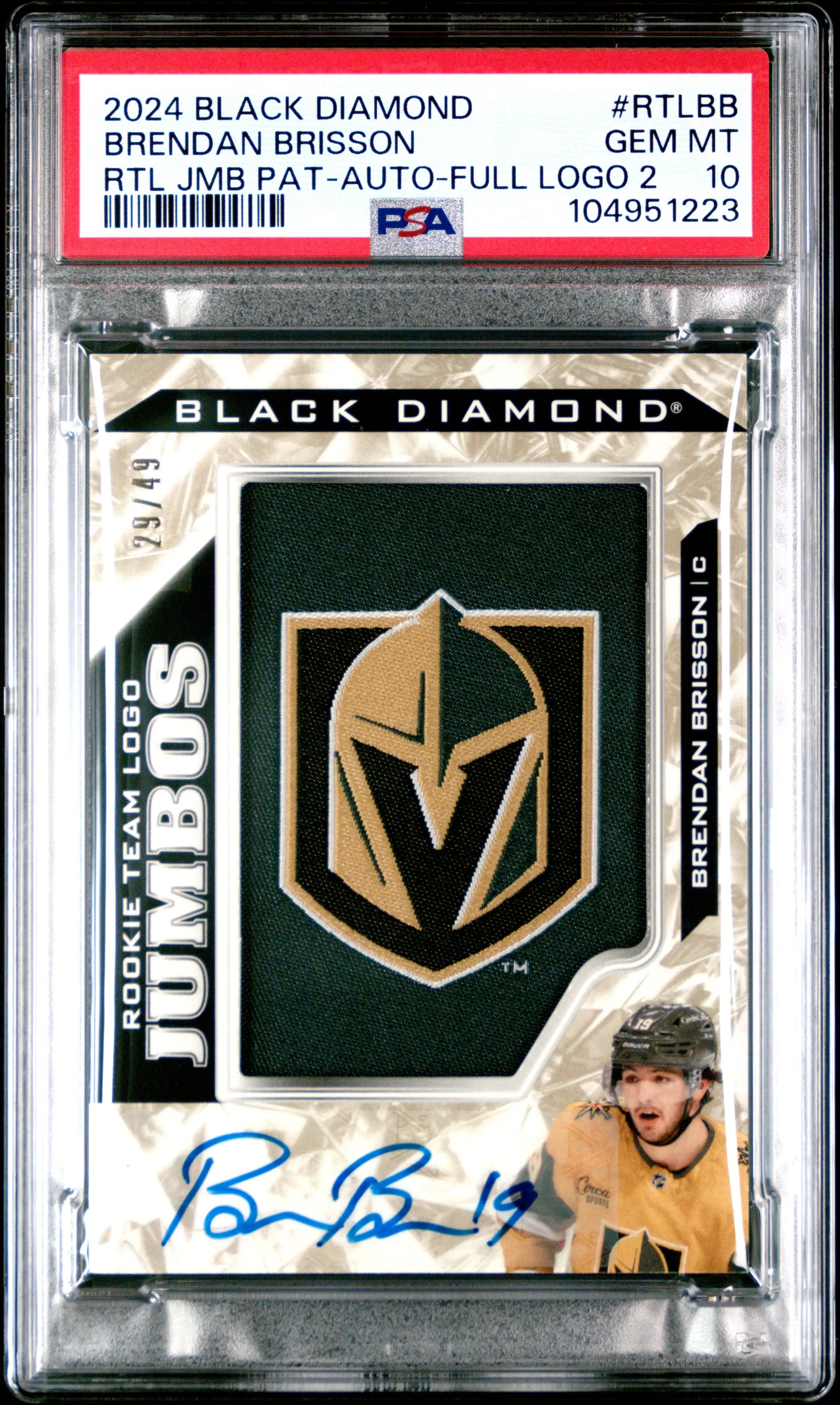 2024 Upper Deck Black Diamond Rookie Team Jumbo Patch Brendan Brisson /49 PSA 10 