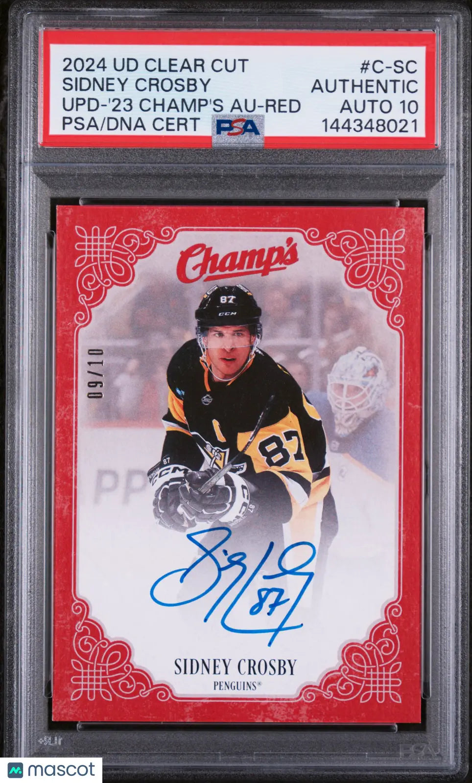 2024 Upper Deck Clear Cut Update Sidney Crosby Autograph Red/10 PSA Auth Auto 10 