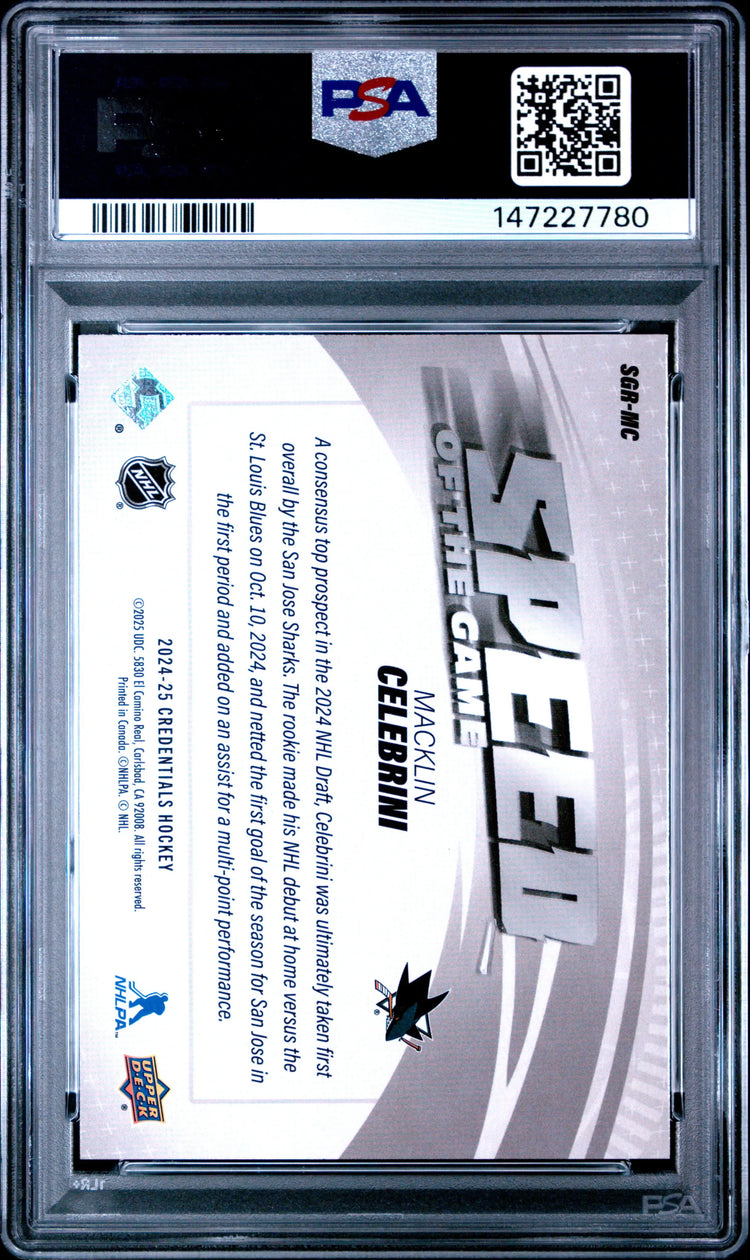 2024 Upper Deck Credentials Speed Of The Game Rookies Macklin Celebrini RC PSA 9 