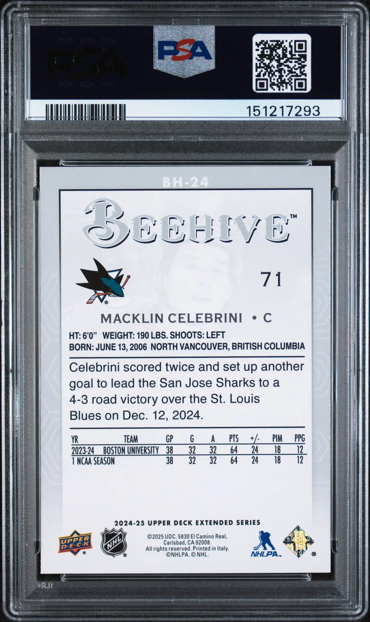 2024 Upper Deck Extended Series Beehive Macklin Celebrini #BH24 PSA 9 