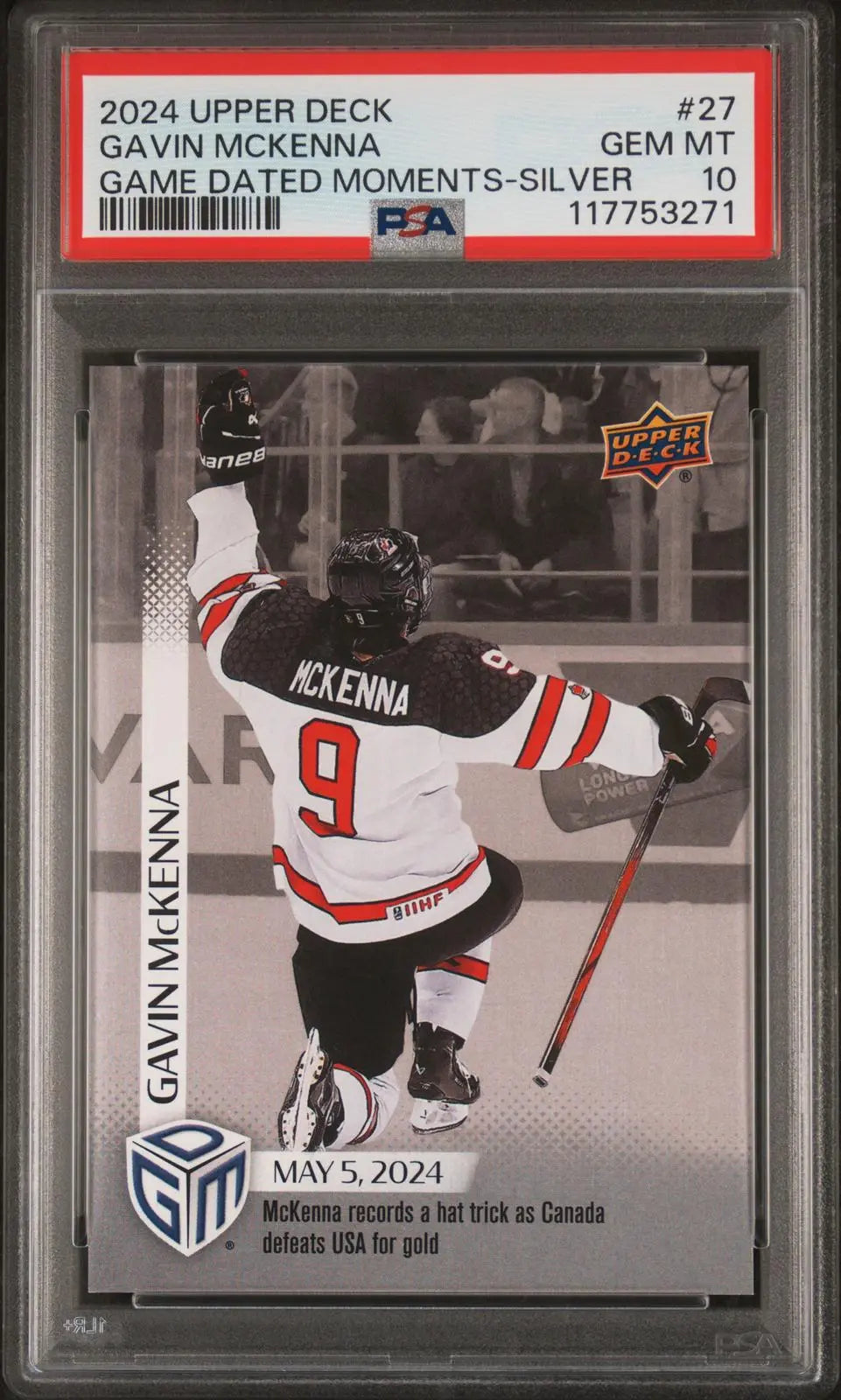 2024 Upper Deck Game Dated Moments Gavin McKenna Hat Trick Silver PSA 10 
