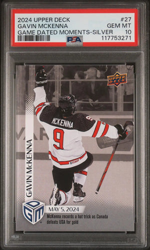 2024 Upper Deck Game Dated Moments Gavin McKenna Hat Trick Silver PSA 10 