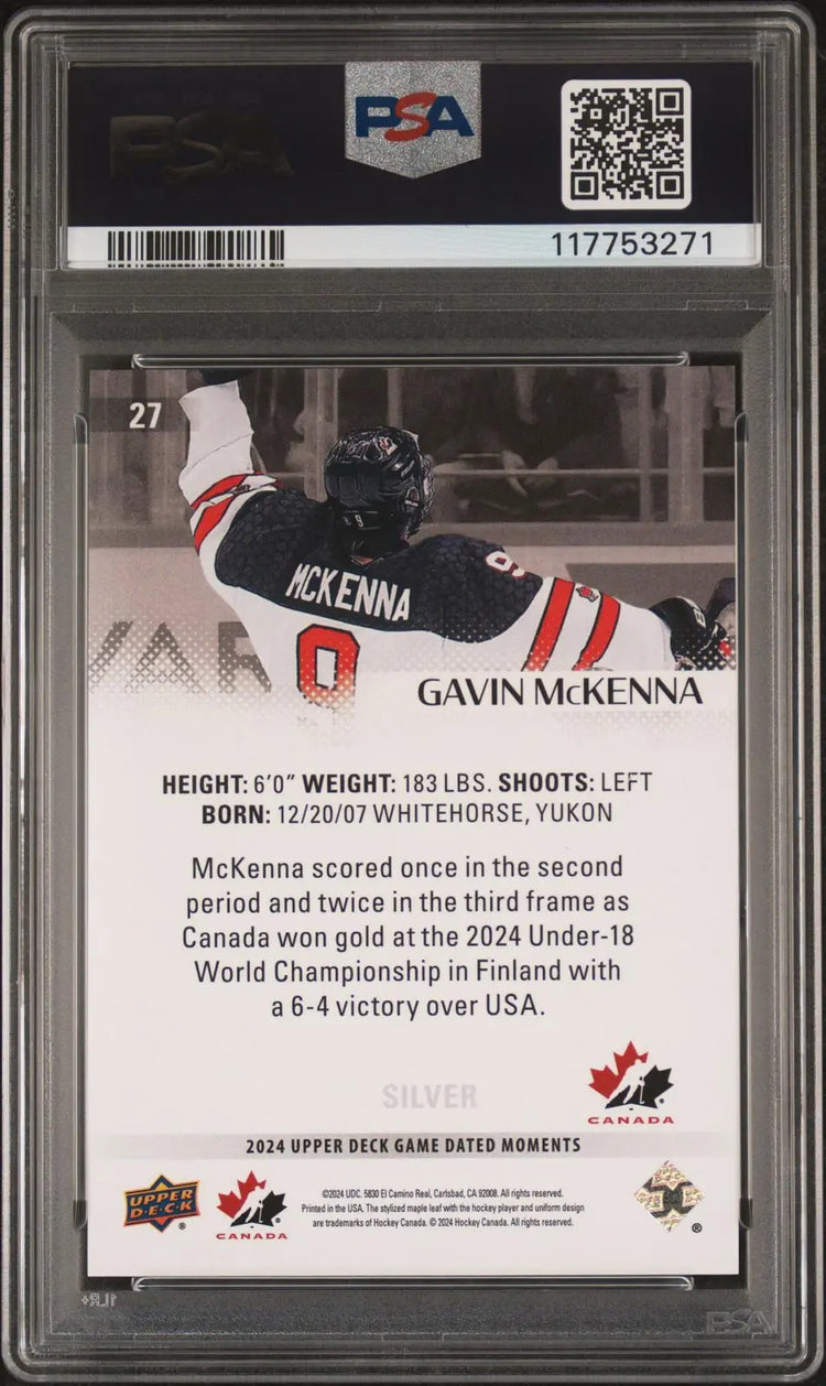 2024 Upper Deck Game Dated Moments Gavin McKenna Hat Trick Silver PSA 10 
