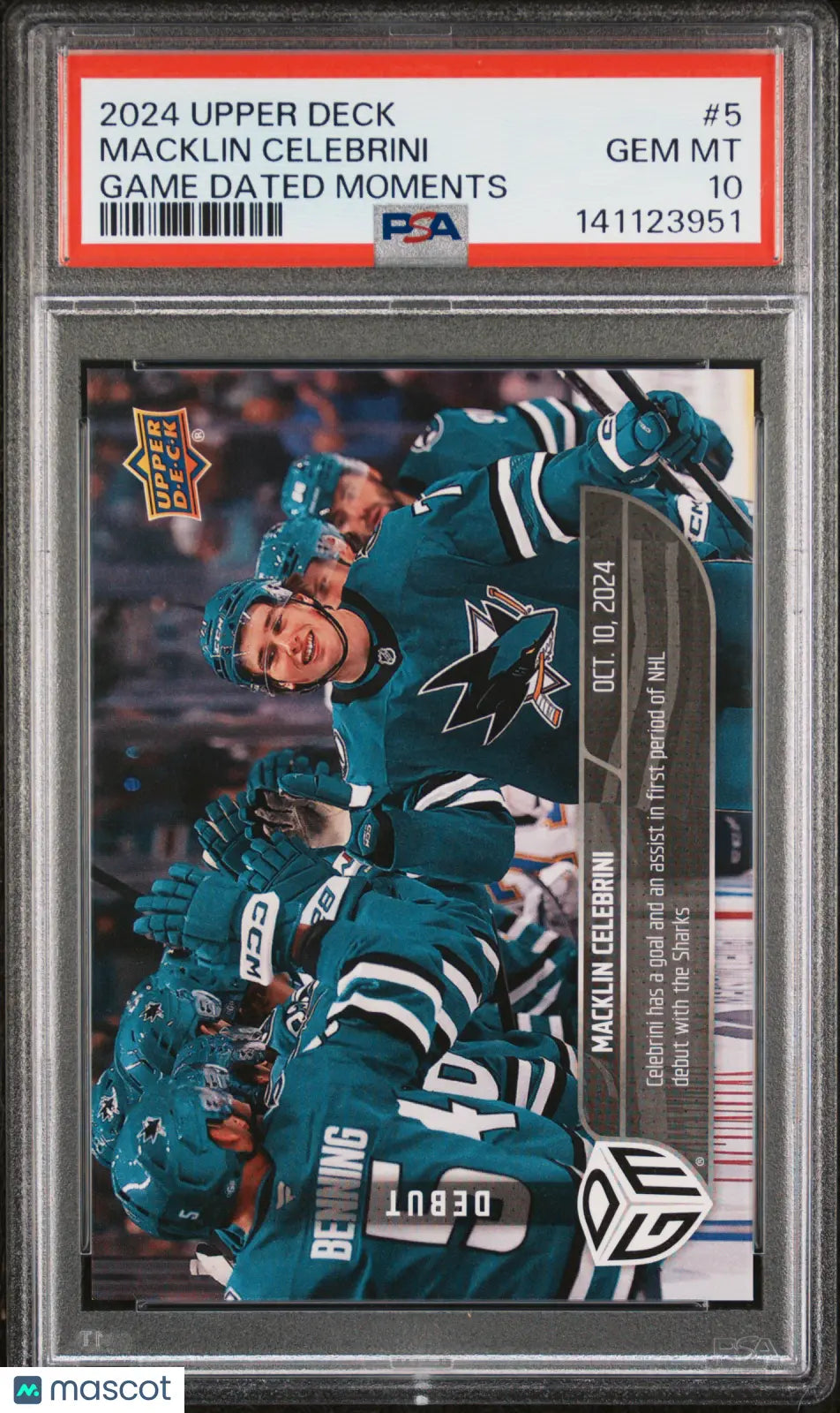 2024 Upper Deck Game Dated Moments Macklin Celebrini RC Rookie PSA 10 