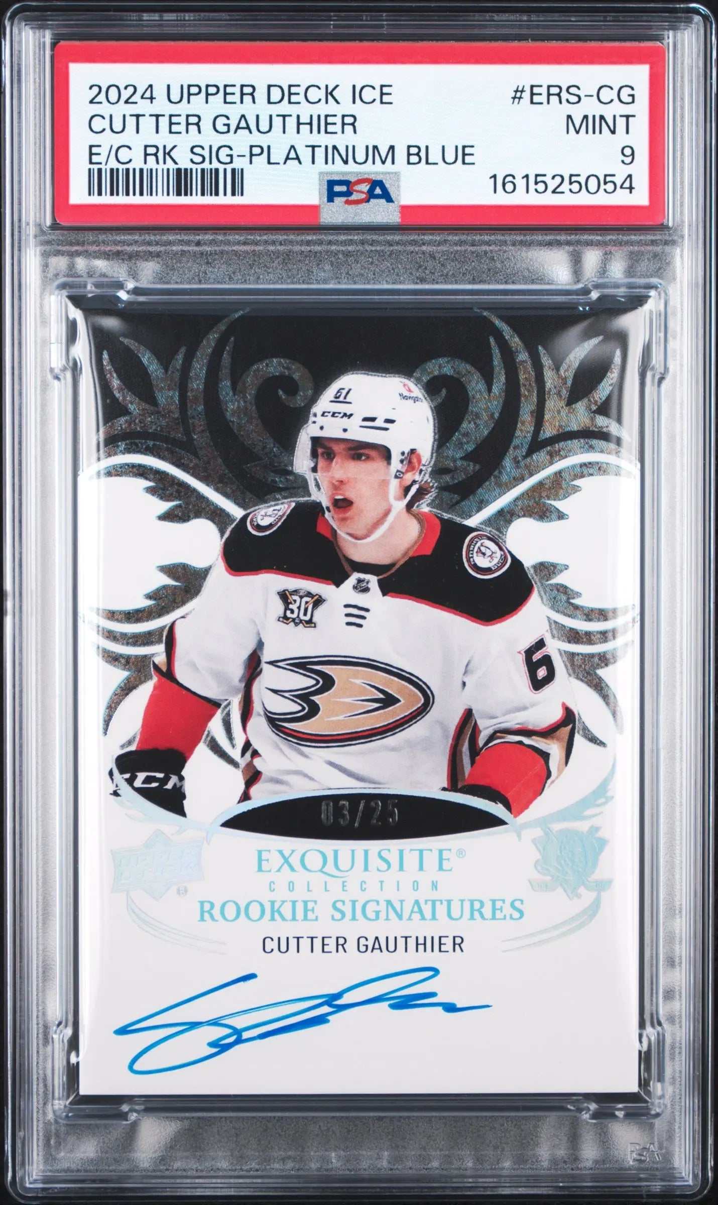 2024 Upper Deck Ice Exquisite Rookies Auto Cutter Gauthier Platinum Blue PSA 9 