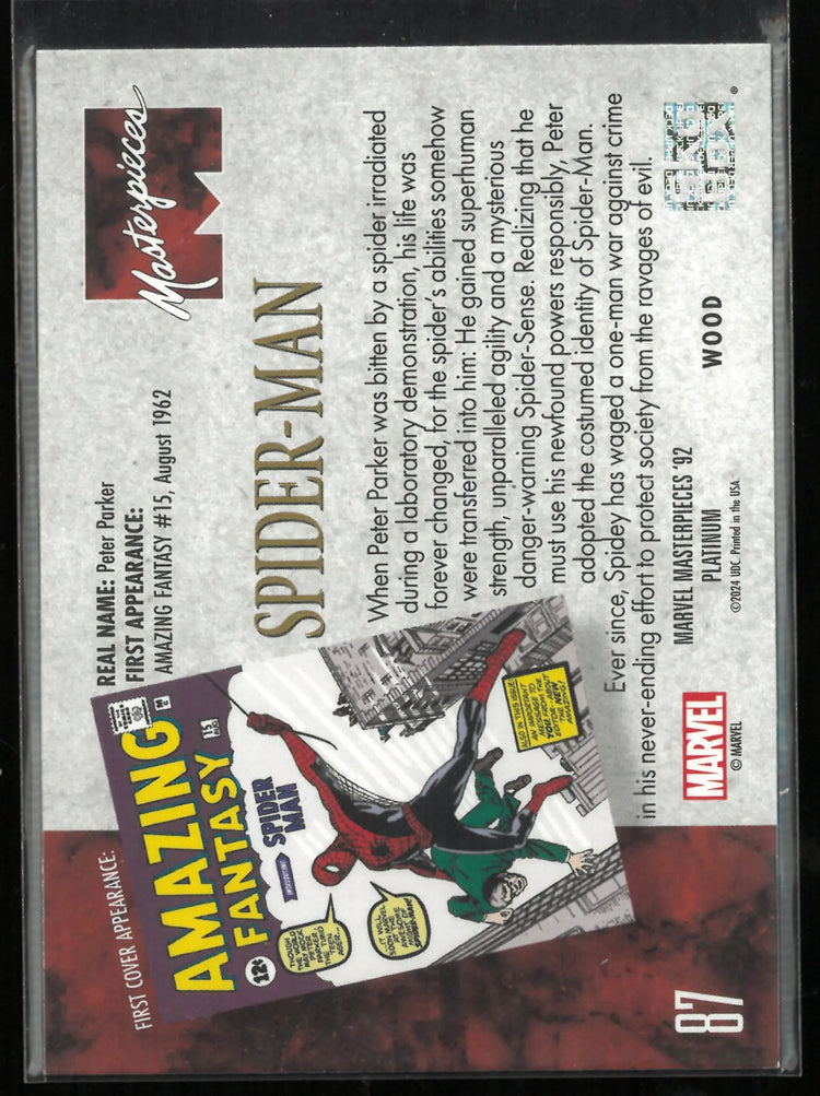 2024 Upper Deck Marvel Masterpieces '92 Platinum Spider-Man Wood 
