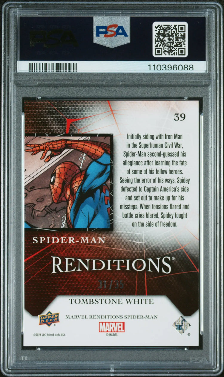 2024 Upper Deck Marvel Renditions Spider-Man Tombstone White /35 PSA 9 