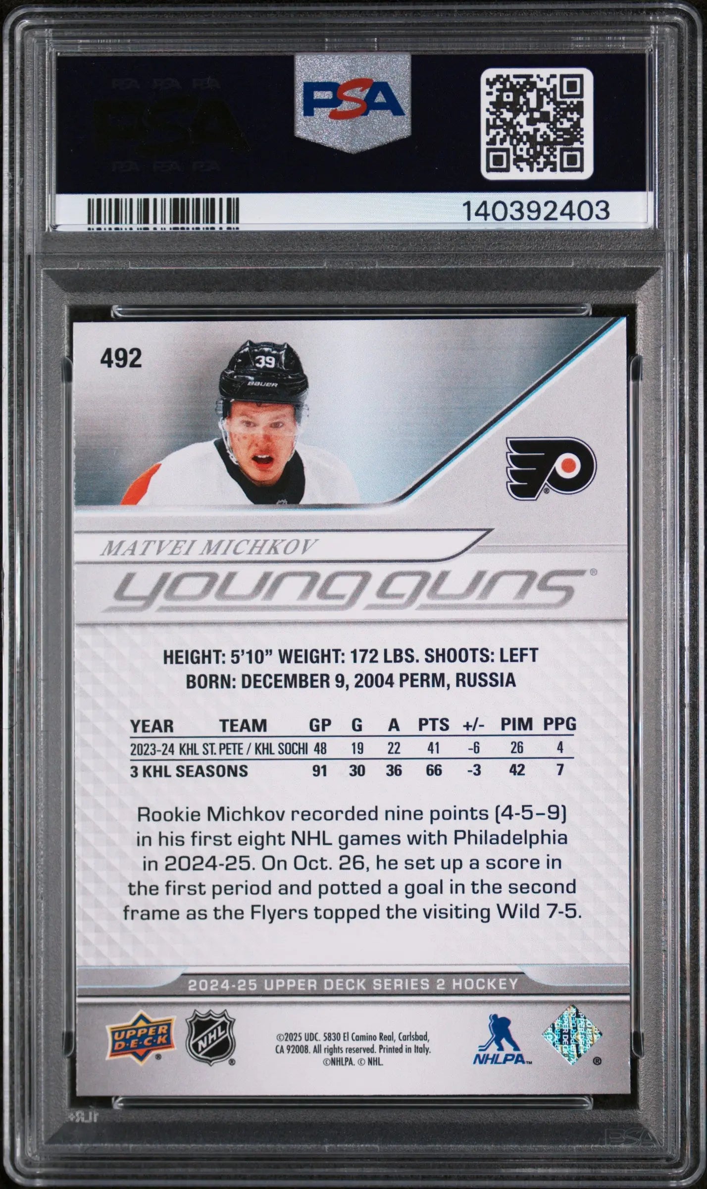 2024 Upper Deck Matvei Michkov #492 PSA 10 