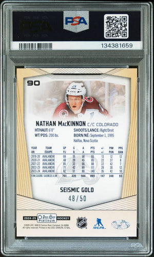 2024 Upper Deck O-Pee-Chee Platinum Nathan Mackinnon Seismic Gold /50 PSA 9 