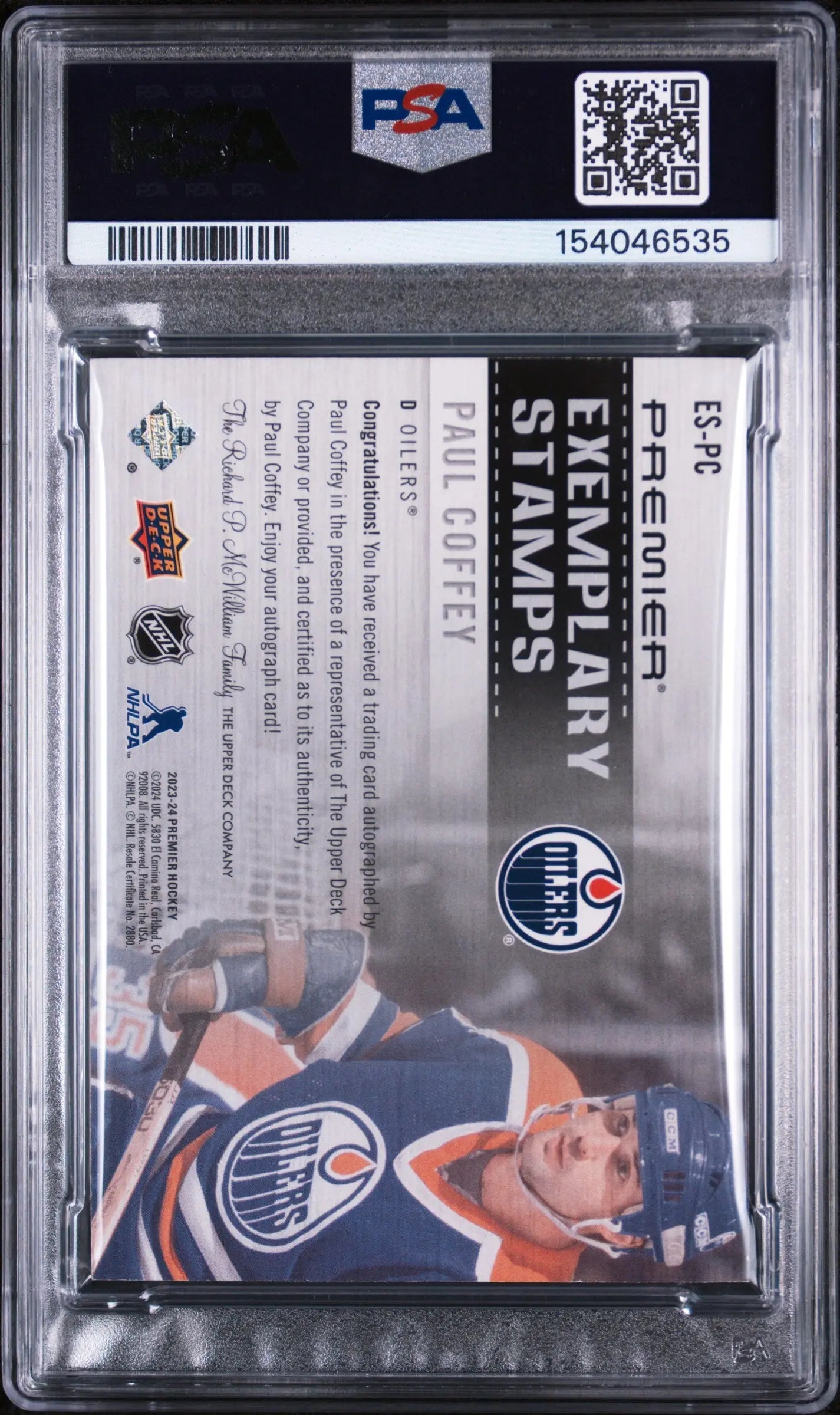 2024 Upper Deck Premier Exemplary Stamps Autograph Paul Coffey Auto PSA 9 