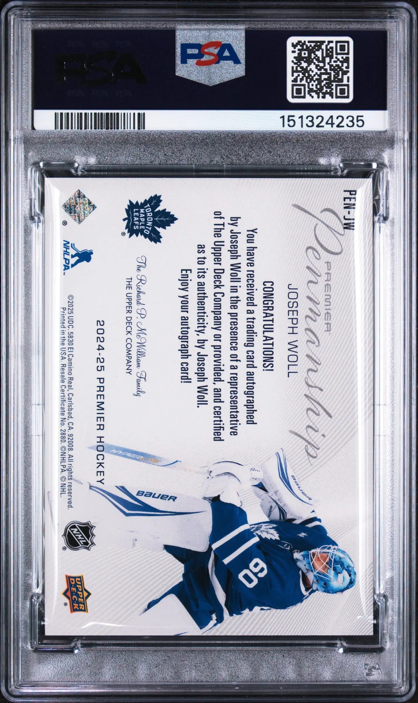 2024 Upper Deck Premier Penmanship Auto Joseph Woll #PEN-JW PSA 9 